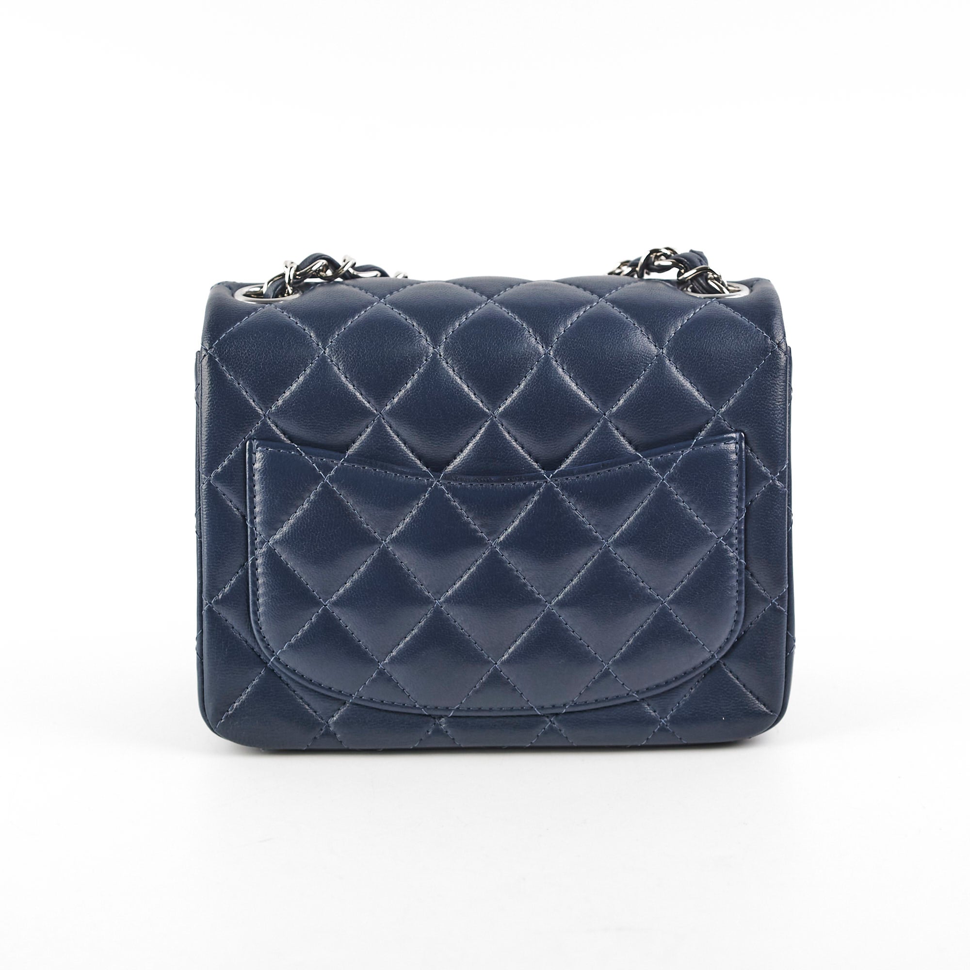 Chanel Mini Square Navy Blue Quilted Lambskin Leather Crossbody Bag - Luxury Designer Handbag for Women, Perfect for Evening Parties & Date Nights