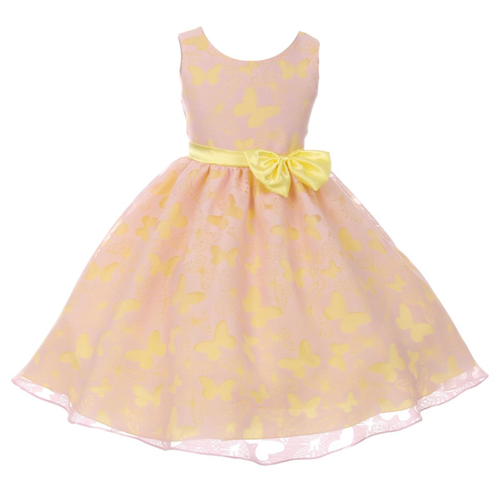 Big Girls Pink & Yellow Butterfly Burnout Organza Easter Dress - Size 8-12 - Perfect for Easter Sunday, Spring Parties & Special Occasions