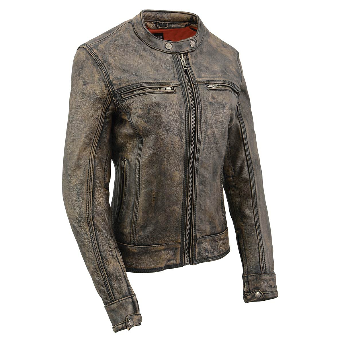 Milwaukee Leather MLL2550 Women's Scooter Distressed Brown Leather Vented Motorcycle Jacket - Breathable Riding Gear for Urban Commuting & Casual Outings