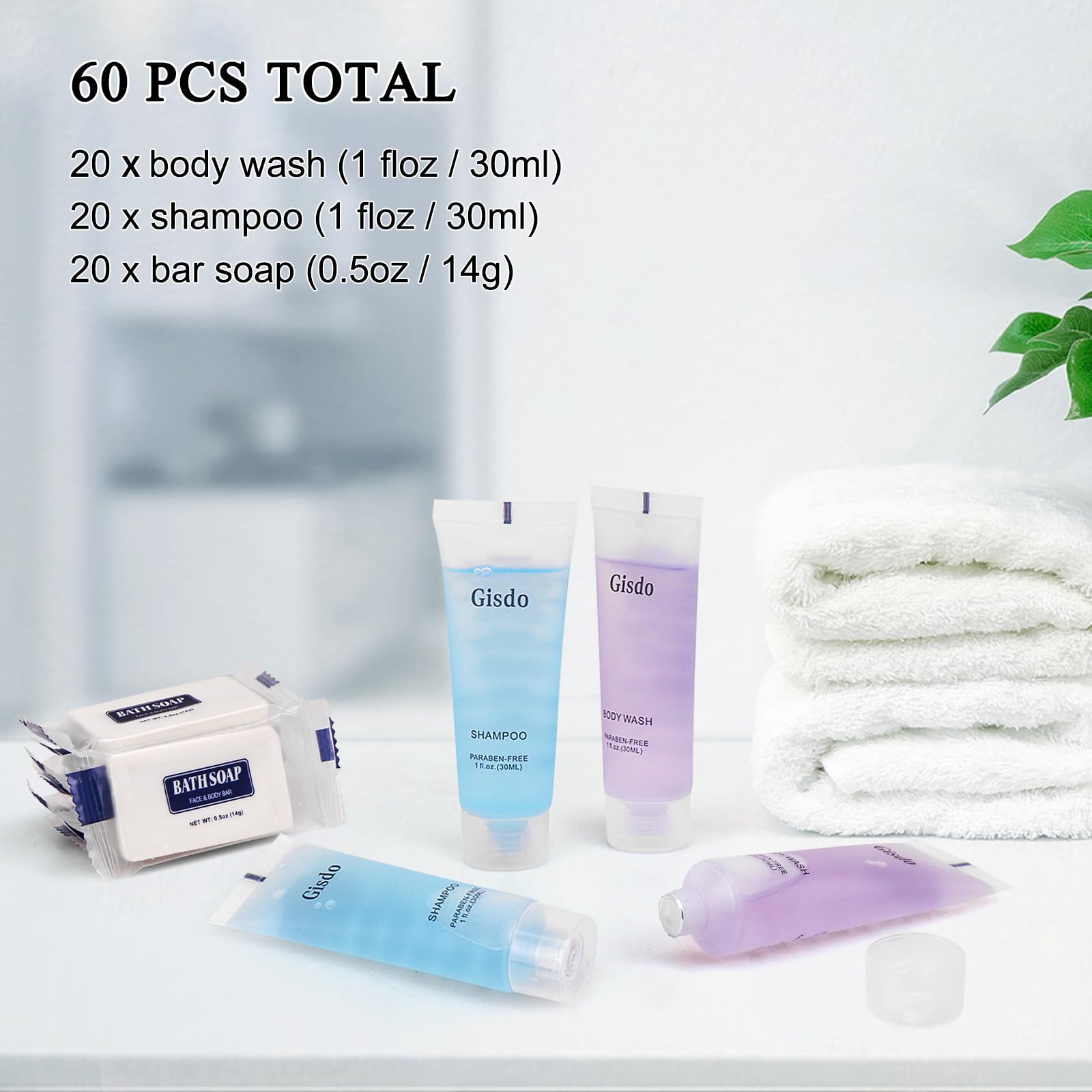 Bulk Hotel Soap and Toiletries Set - 60 Pcs Travel-Sized Amenities (20x 0.5oz Bar Soaps, 20x Shampoos, 20x Body Washes) - Perfect for Hotels, Guest Houses, Airbnbs, and Travel Essentials