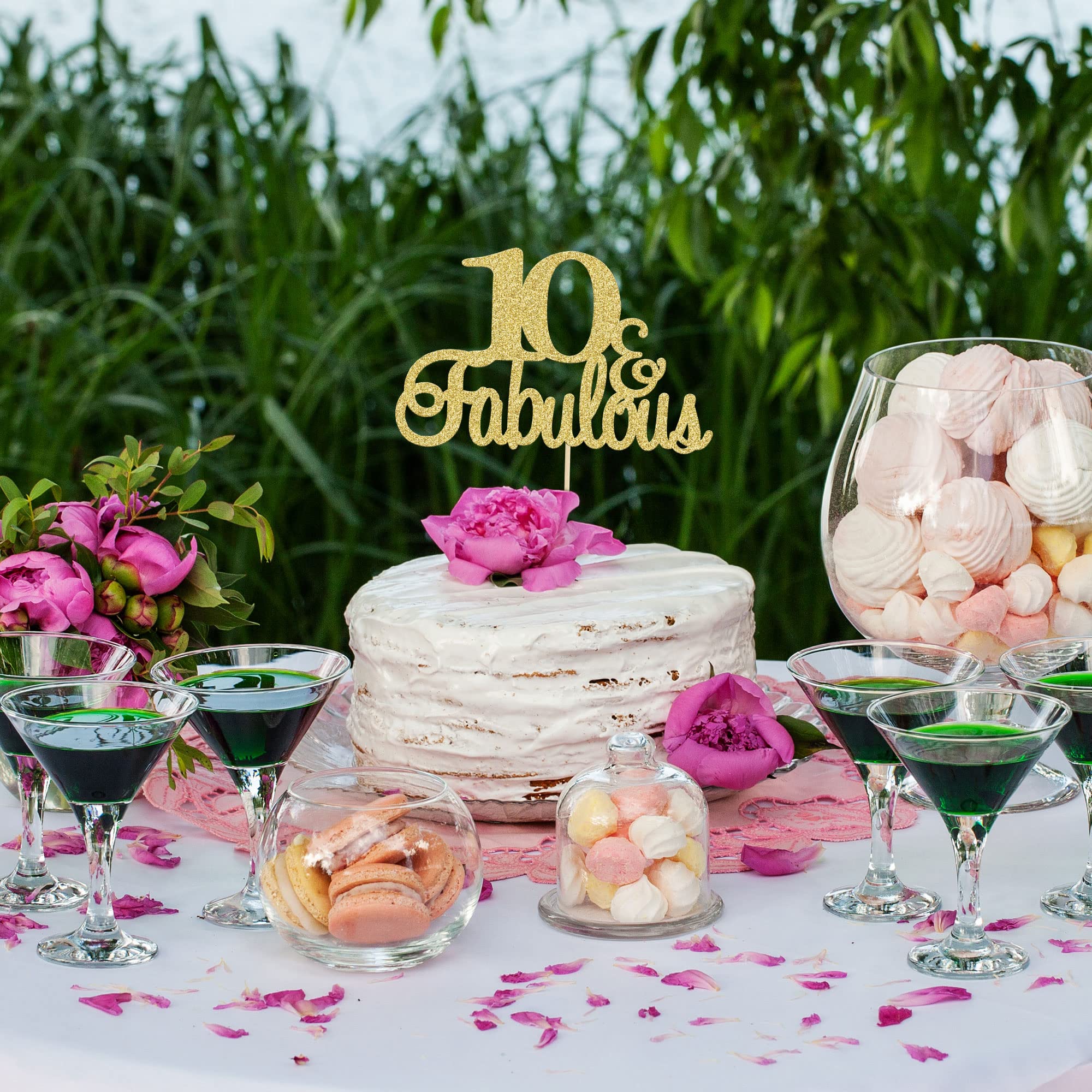 10 & Fabulous Gold Cake Topper - Happy 10th Birthday Party Decorations for Anniversary Cakes, Cheers to 10 Celebration Supplies | Perfect for Birthday Parties, Milestone Celebrations & Anniversary Cakes