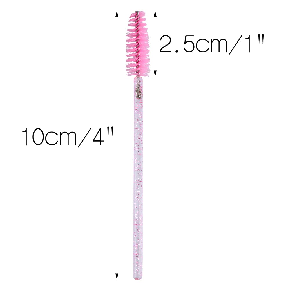 50Pcs Disposable Eyelash Wands - Pink Crystal Mascara Spoolies for Lash Extensions & Eyebrow Separation | Perfect for Professional Salon Use, DIY Makeup, and Home Beauty Care