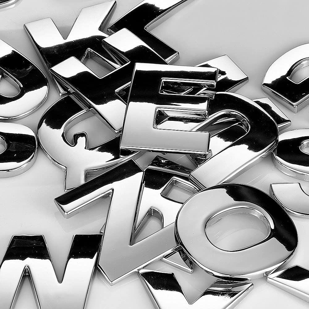 Custom Metal Letters for Car & Mailbox - Big Size Personalized Name Badge Kit in Silver | House Numbers, Vehicle Emblems, Wall Decor & Wedding Signage