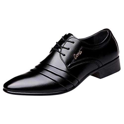 Men's Black Leather Dress Shoes for Wedding & Business - Comfortable Formal Lace-Up Oxfords for Suits & Office Wear