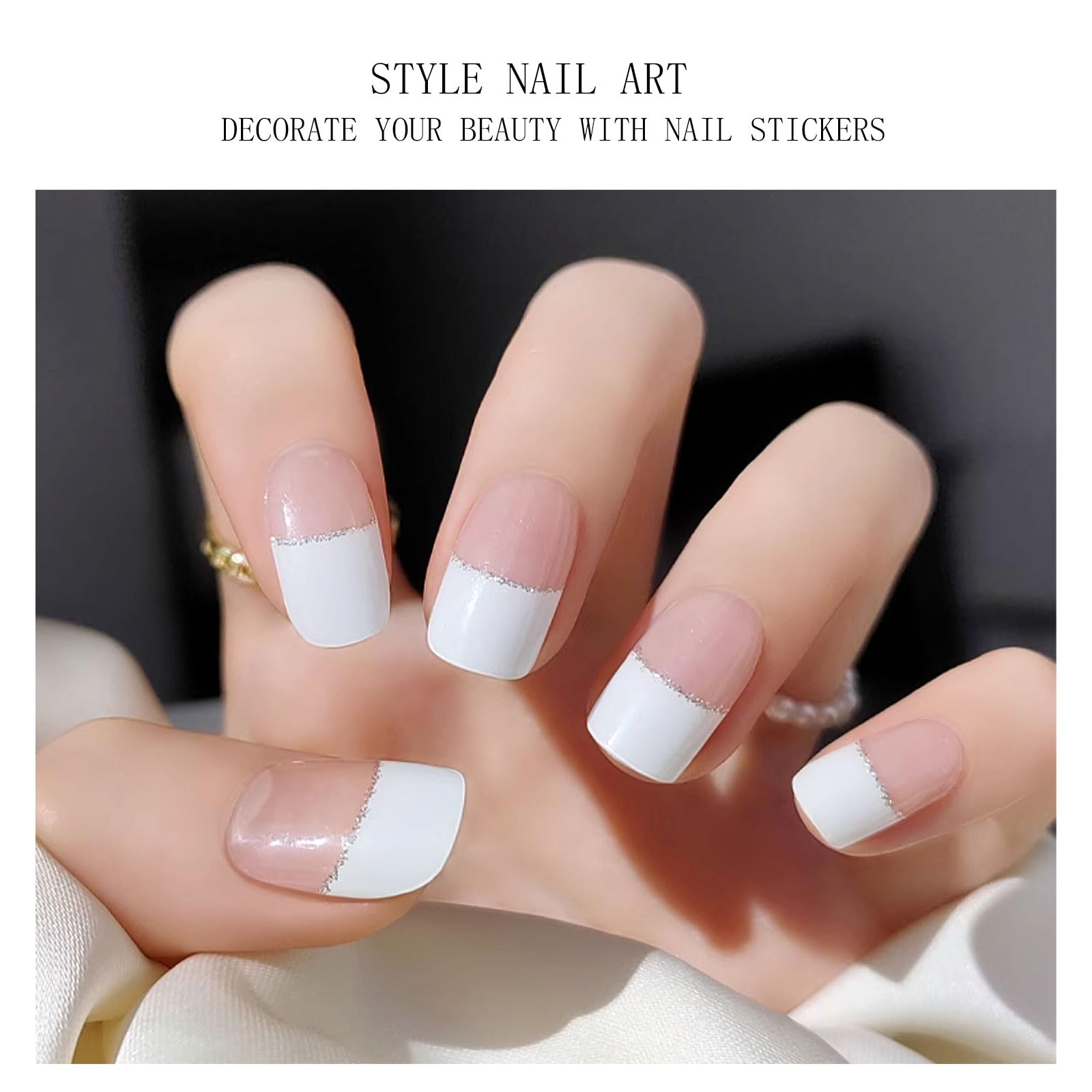 JMEOWIO White French Tip Semi Cured Gel Nail Strips - Transparent UV/LED Gel Nail Stickers & Wraps for Nail Art Design - Perfect for Salon, Home Manicure, Bridal Nails & Party Nail Decoration