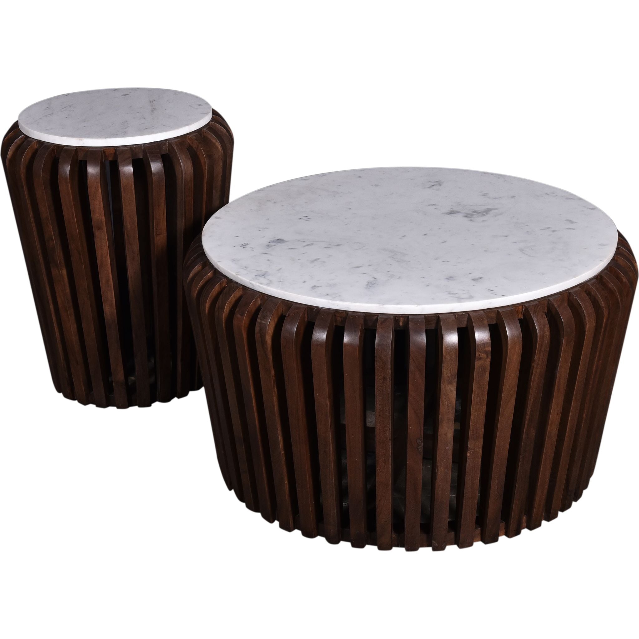 Modern Alisha Coffee Table with White Marble Top and Brown Wooden Legs - Perfect for Living Room, Lounge, and Office Decor