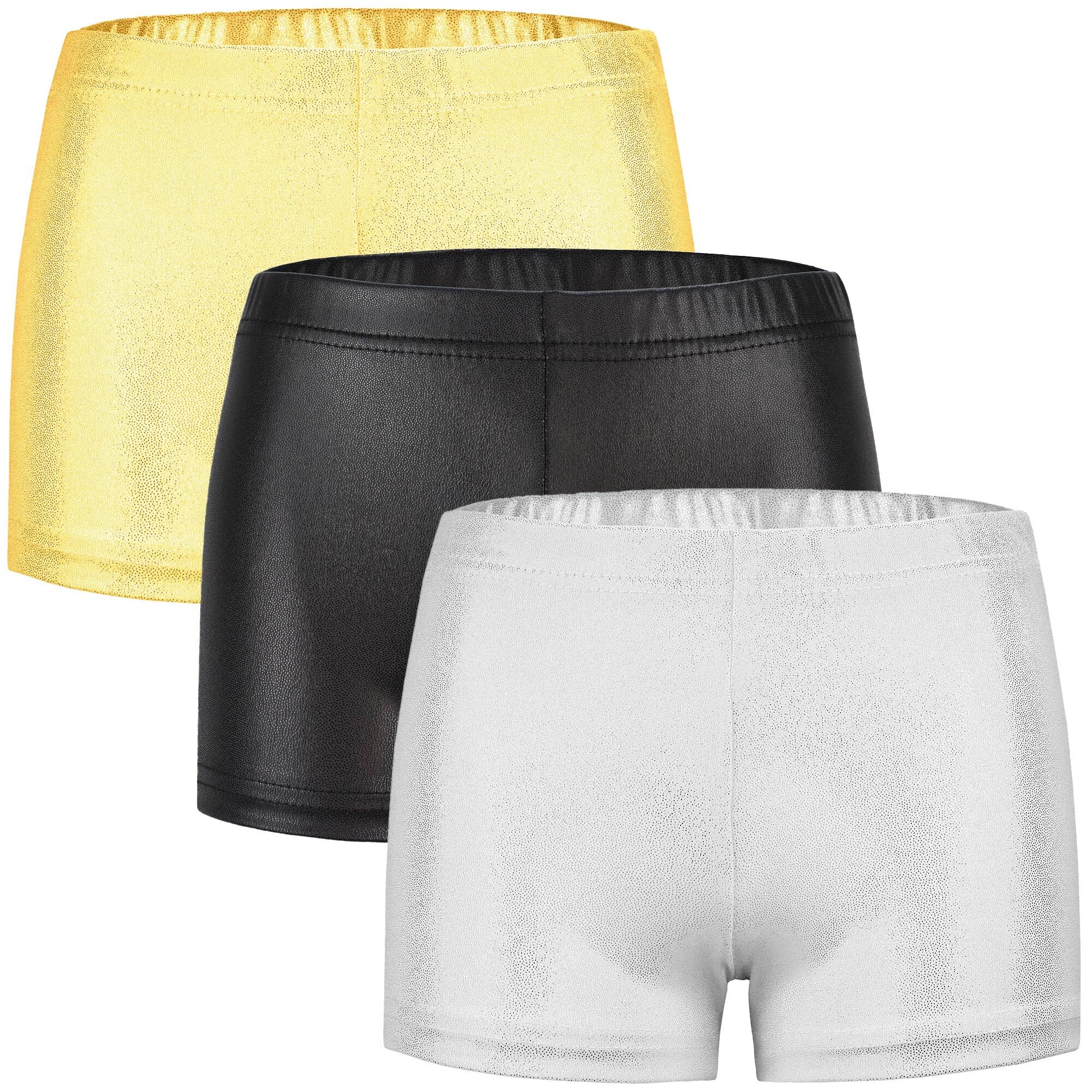 Happy Cherry Glitter Metallic Gymnastics Shorts for Girls - Stretchy Ballet Dance & Tumbling Athletic Shorts - Perfect for Dance Class, Gymnastics Practice & Kids' Sports Activities
