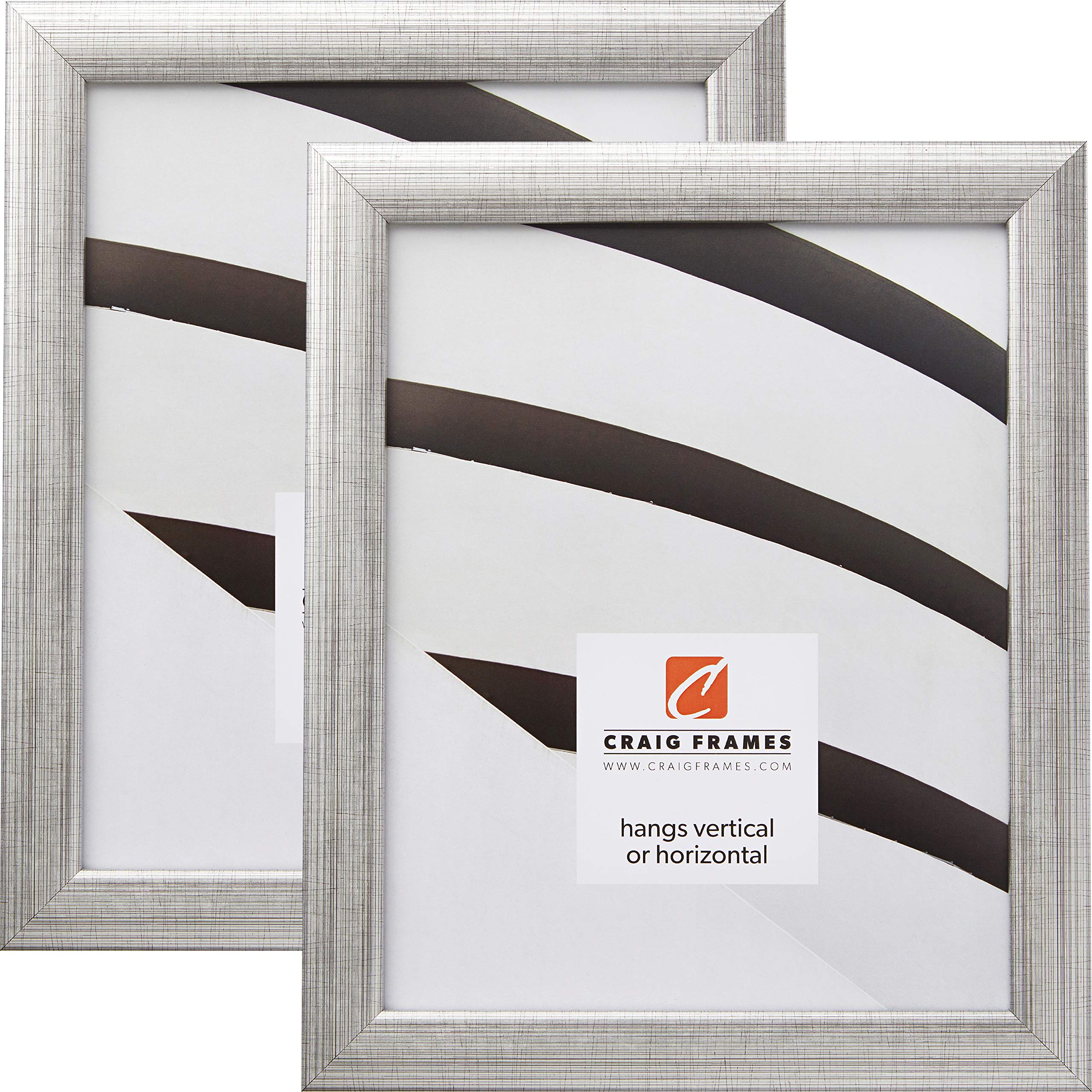 Craig Frames 23247944 11x14 Inch Picture Frames Set of 2 - Scratched Silver Finish for Wall Decor, Family Photos & Art Display | Perfect for Living Room, Bedroom & Office