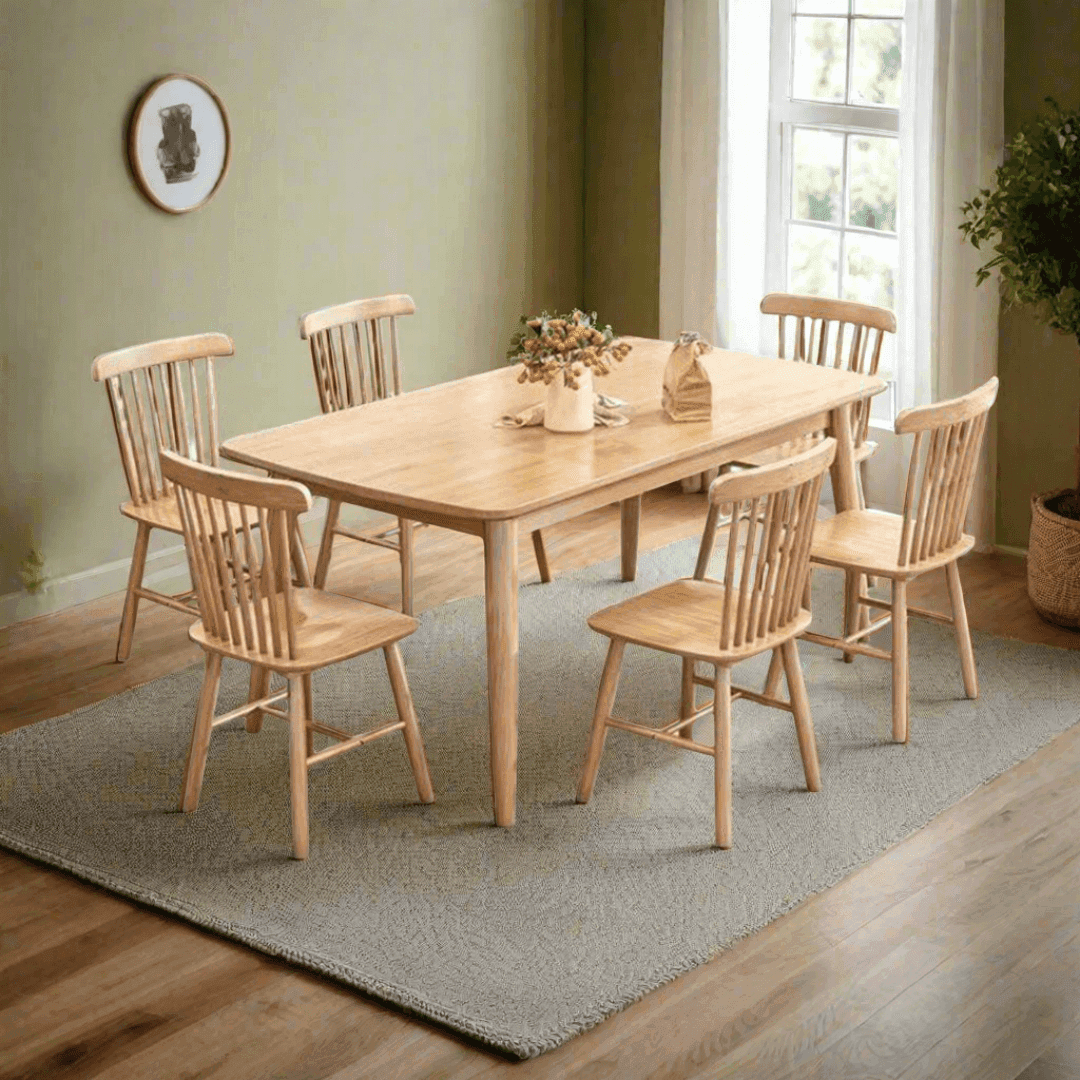 Lucia Solid Oak Wood Dining Table Set with 4 or 6 Chairs - Rustic Farmhouse Kitchen Furniture for Family Meals & Entertaining