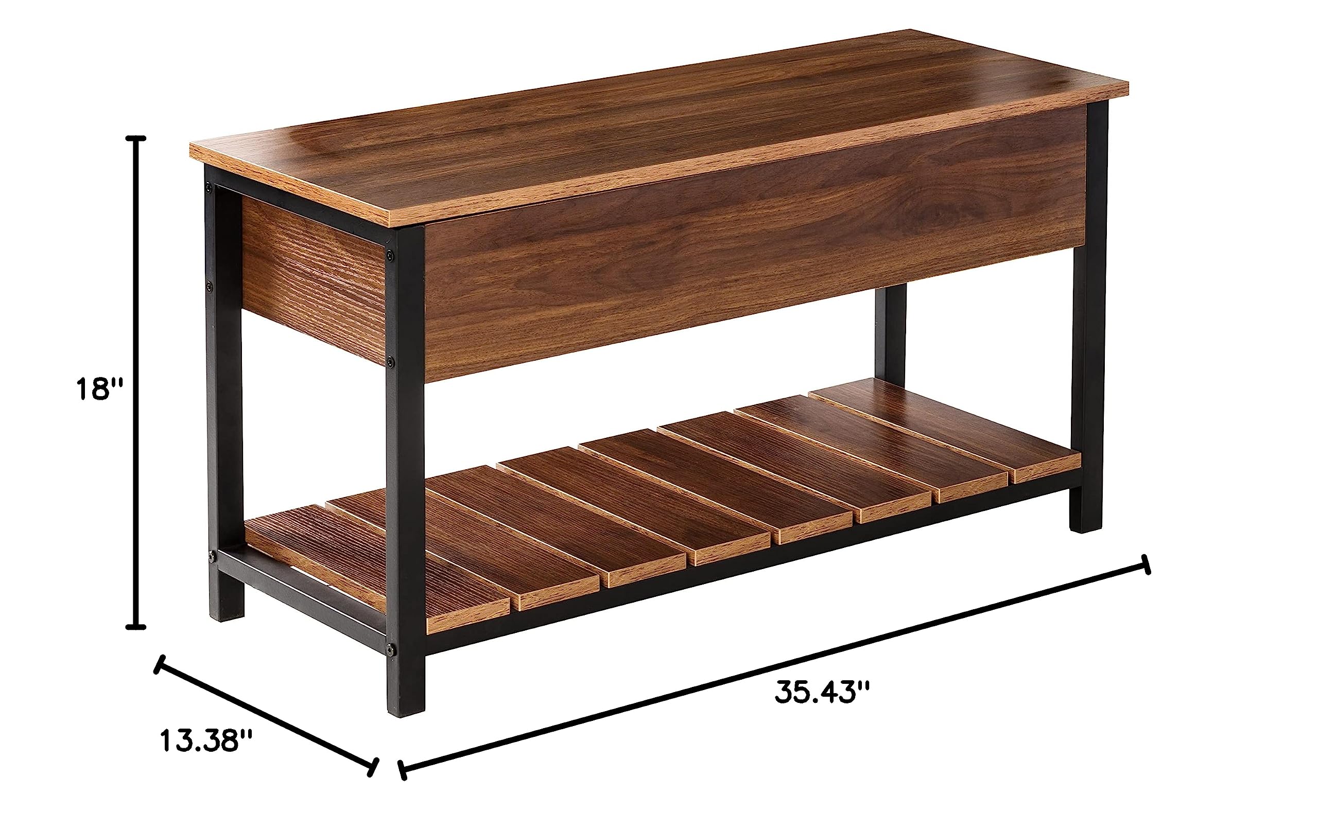 Honey-Can-Do Entryway Shoe Storage Bench with 250 lbs Weight Capacity - Walnut Finish STO-09776 | Perfect for Mudroom, Hallway & Small Space Organization