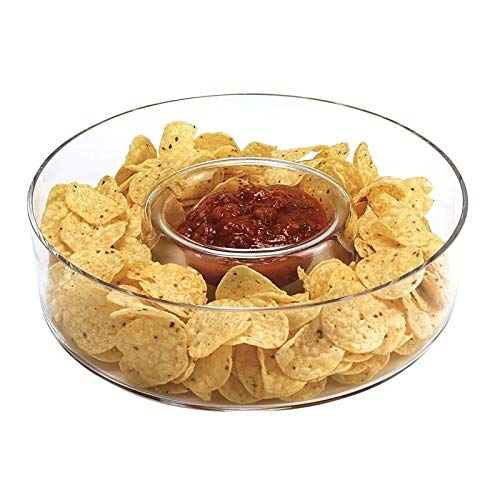 Handmade European Mouth-Blown Crystal Chip & Dip Bowl - 11 Inch Clear Glass Serving Dish for Parties, Entertaining & Elegant Home Decor