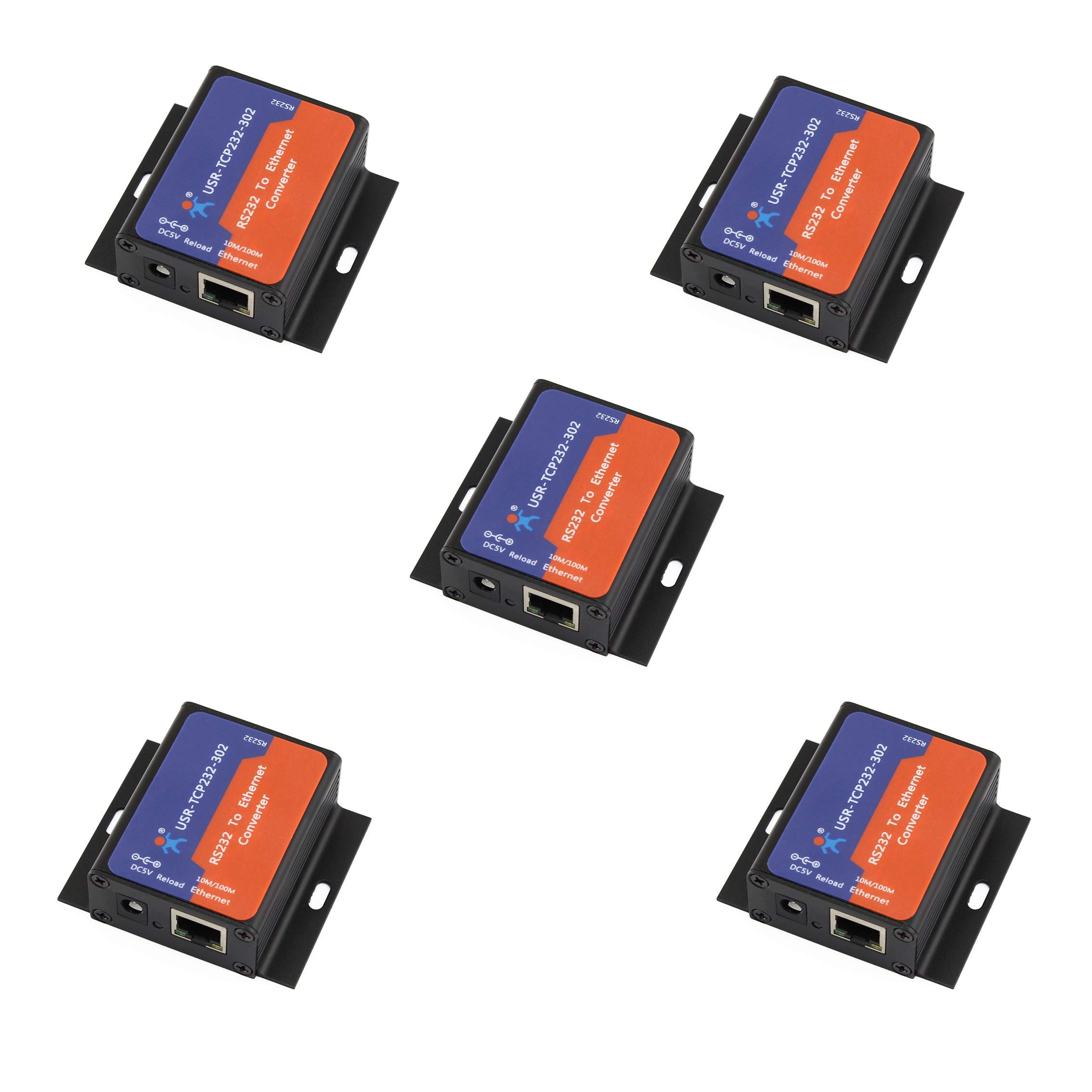 USR-TCP232-302 5-Pack Tiny Serial RS232 to Ethernet TCP/IP Converter Module - DHCP/DNS Support | Ideal for Industrial Automation, IoT Devices & Network Communication Solutions