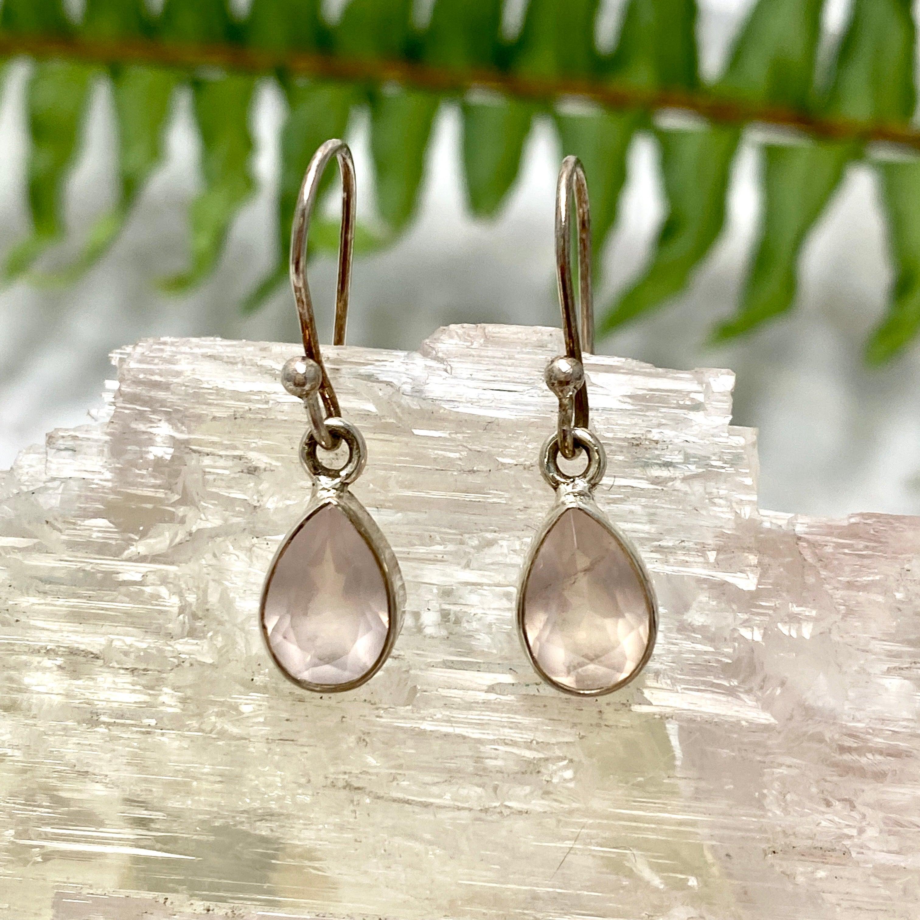 Rose Quartz Faceted Teardrop Earrings - Dainty Crystal Jewelry for Women, Gift for Her | Wedding, Party, Everyday Wear