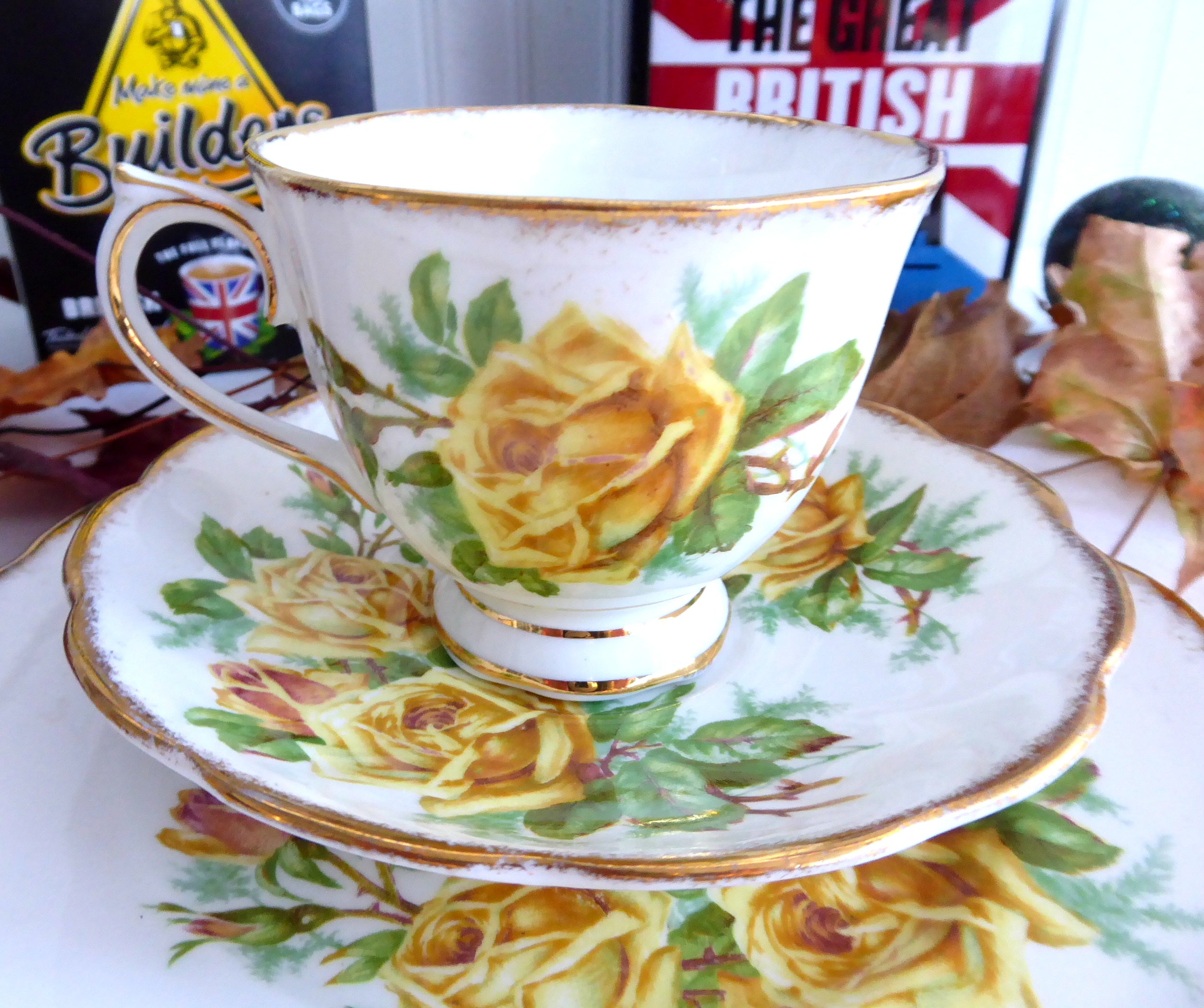 Vintage Royal Albert Tea Rose Trio Set - Yellow Roses English Bone China Teacups (1940s) | Elegant Afternoon Tea, Bridal Shower, Collectible Display
