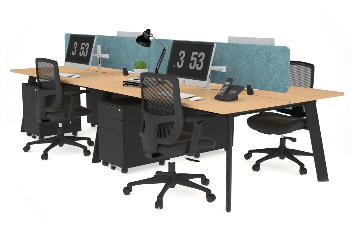 4-Person Workstation with Black Frame - 1200L x 800W Office Desk with Cable Management for Team Collaboration | Perfect for Open Offices, Coworking Spaces & Home Offices
