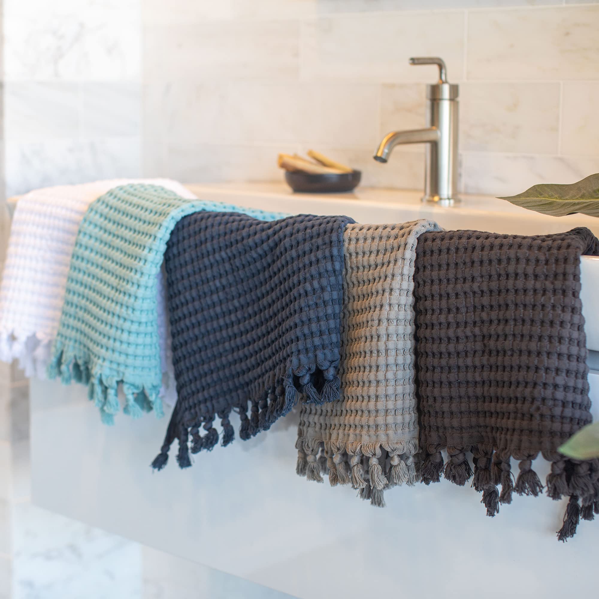 GILDEN TREE Decorative Waffle Hand Towels - 20x35 Inch Large Bathroom Towels, Quick Drying Fingertip Towels, 2 Pack Modern Style (Midnight Blue) - Perfect for Guest Bathrooms, Powder Rooms & Spa Decor