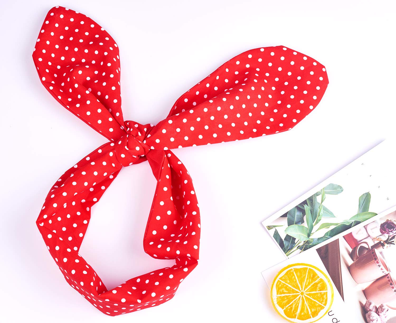 Farochy Red Bow Cotton Headband - Retro Polka Dot Hair Accessory for Women & Girls - Double Wide Headwrap for Parties, Weddings & Everyday Style