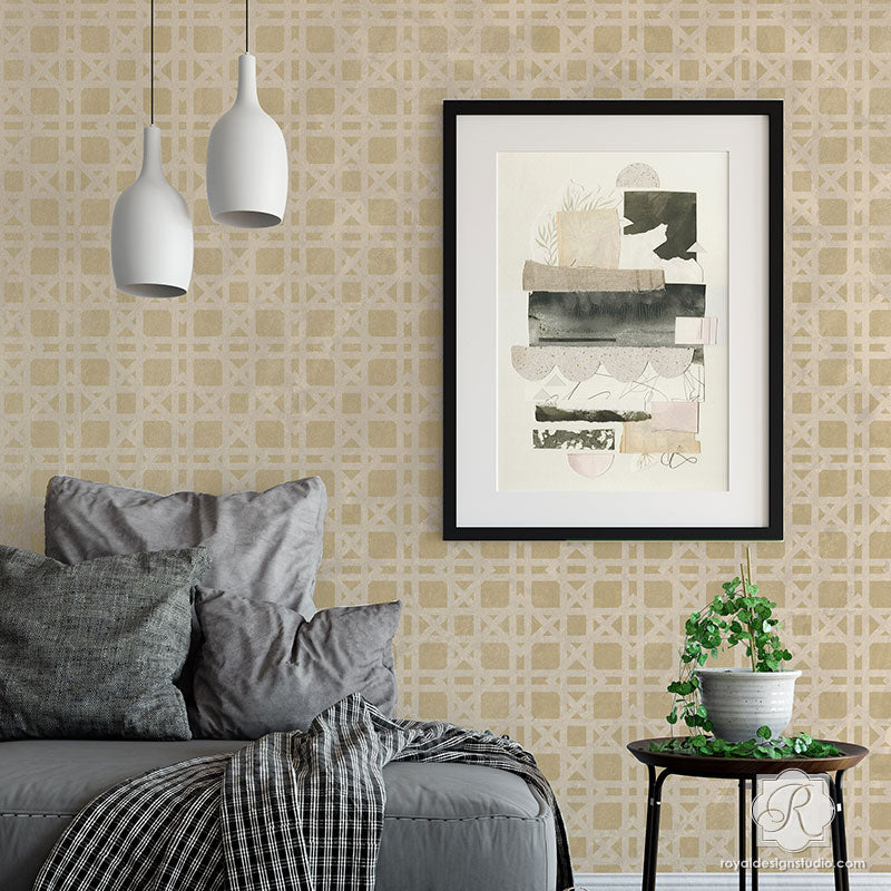 Rattan Wallpaper Peel and Stick - Bari J Wall Stencil for Boho Home Decor | Self-Adhesive Wallpaper for Bedroom, Living Room & Nursery
