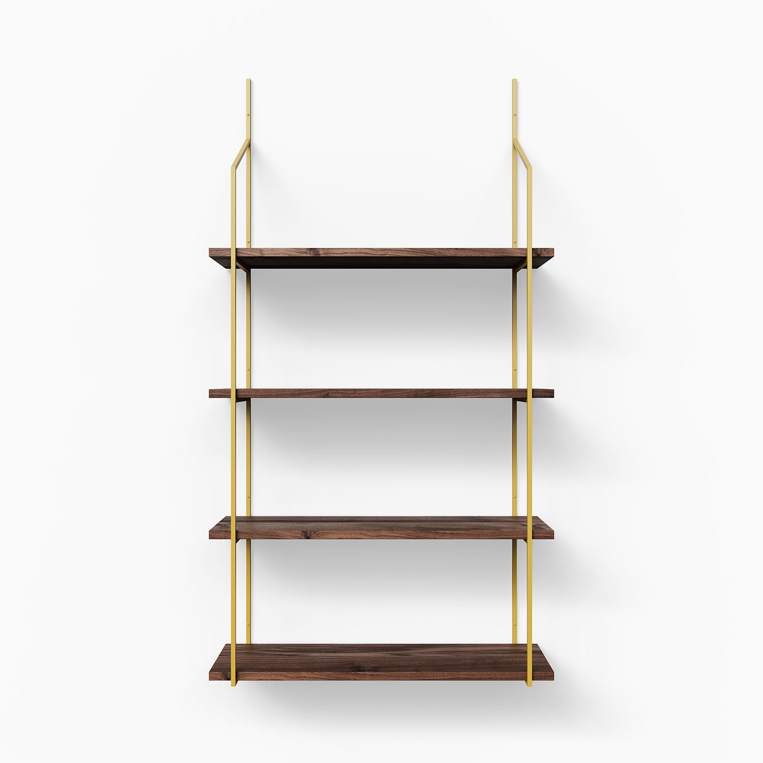 Verne Walnut 4-Tier Wooden Bookshelf - Rustic Floating Shelf for Living Room, Bedroom, Office & Kitchen Storage Organization