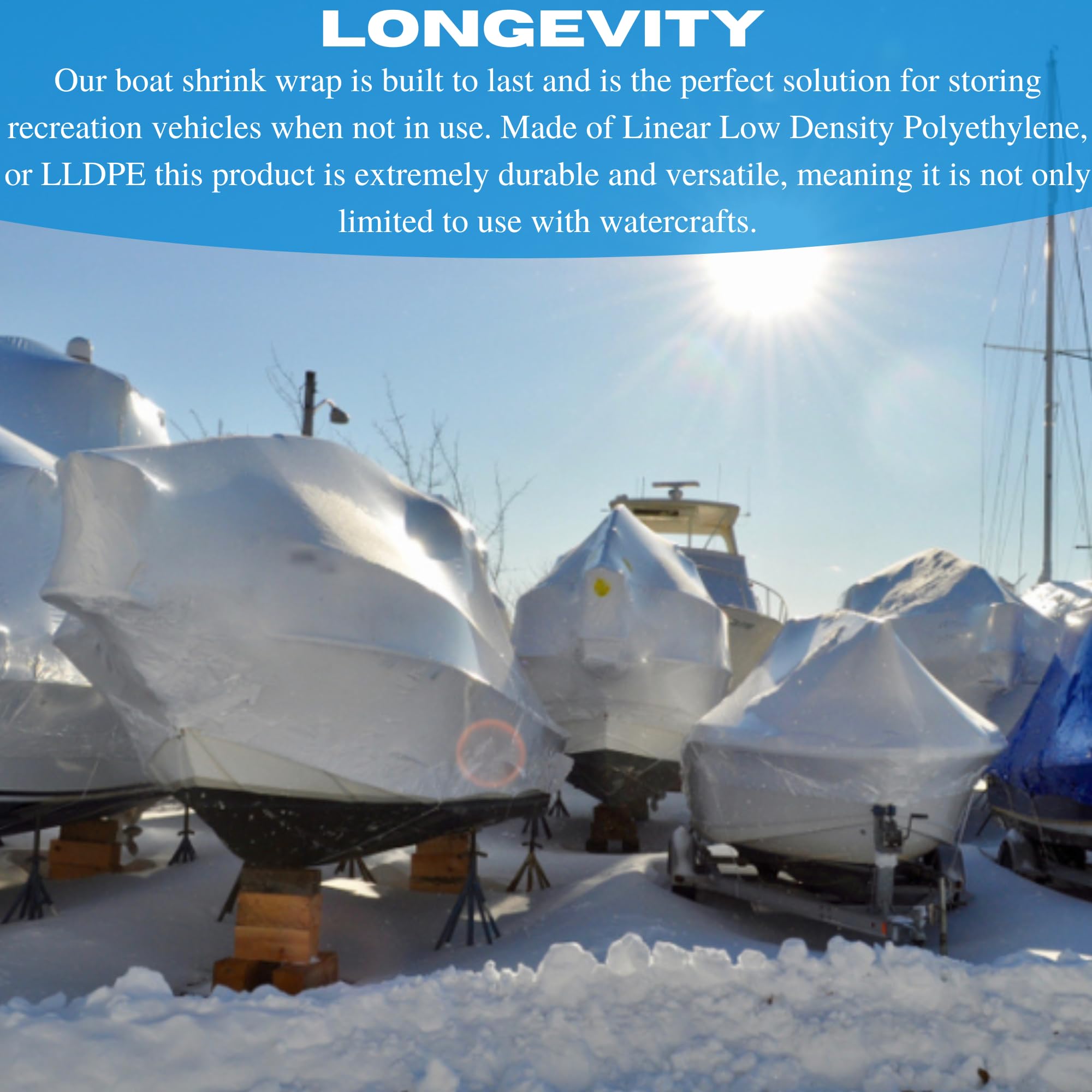 Premium 7 Mil White Polyethylene Plastic Shrink Wrap Film - Heavy Duty Boat Storage Cover (14' x 40') - Industrial Shrink Wrap for Marine Protection, Weatherproofing & Long-Term Storage with Heat Gun Application