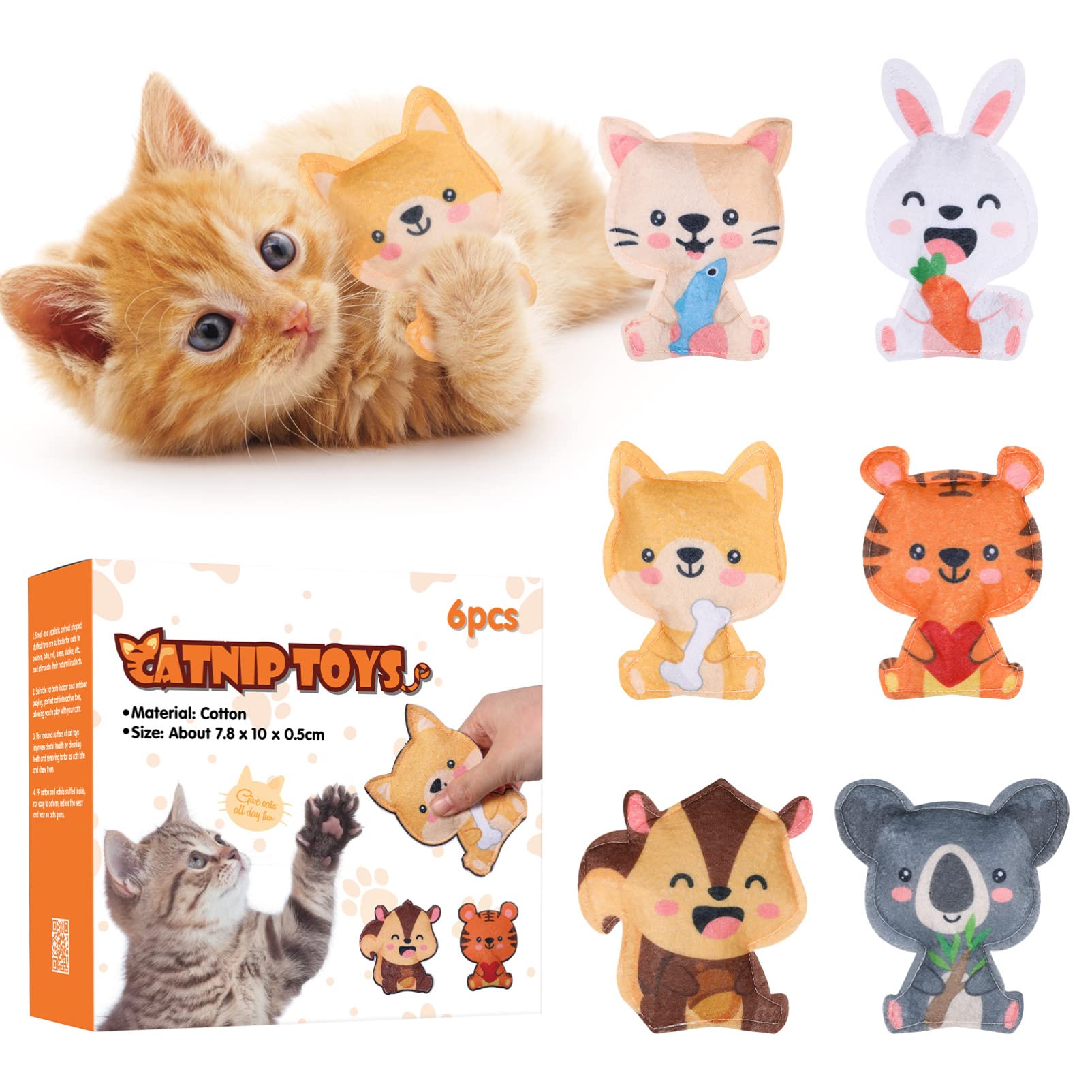 6Pcs Cat Toys Set with Catnip - Interactive Kitten Chew Toys in 6 Fun Designs for Indoor Play, Christmas & Halloween Gifts for Cats