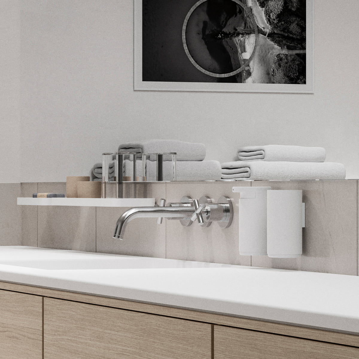 ZONE DENMARK White Rim Shelf - 44x11x3cm - Modern Wall Shelf for Bathroom, Kitchen & Living Room Organization