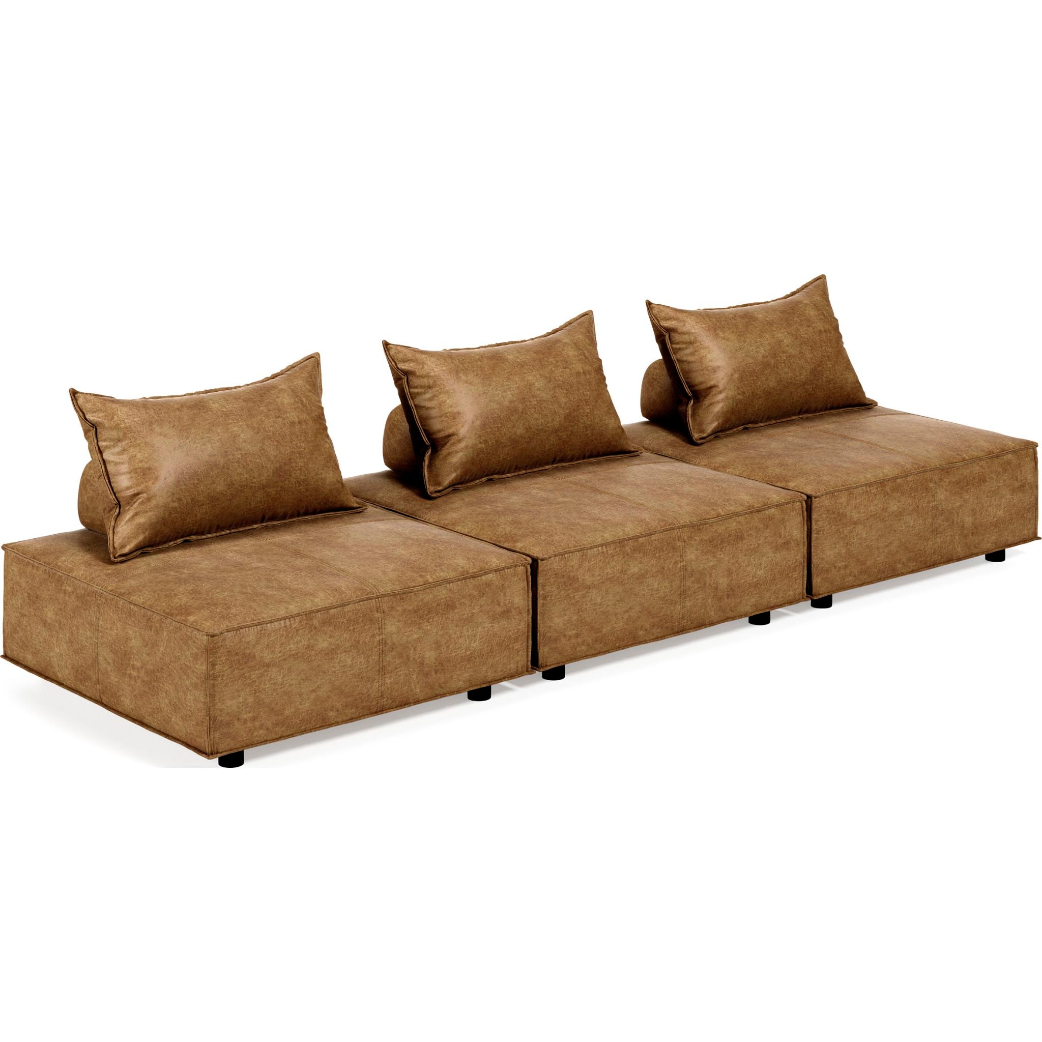 3 Piece Brown Leather Sofa Set for Living Room - Modern Sectional Couch with Comfortable Seating for Home, Office, or Lounge