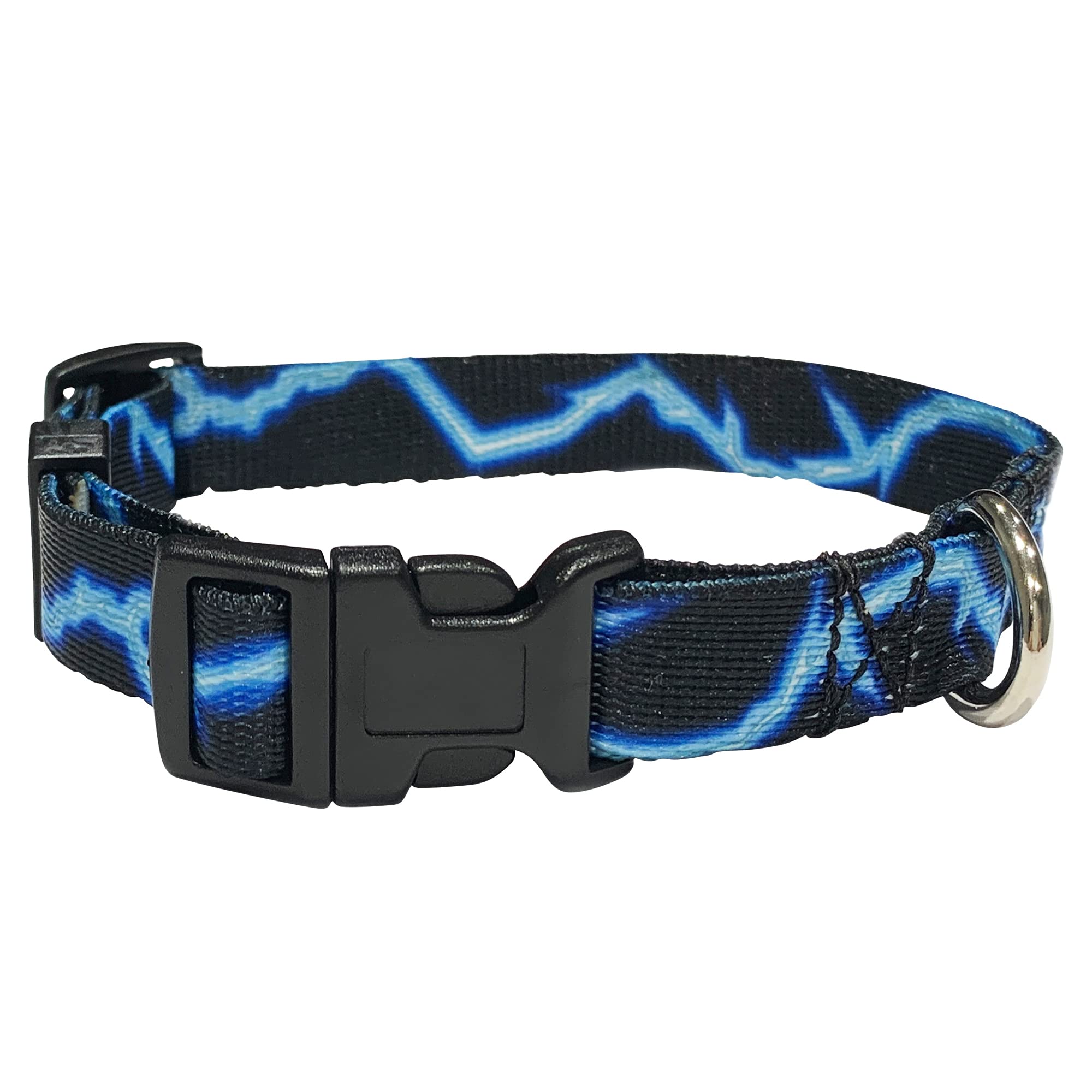 Perri’s Print - Blue Lightning Bolt Adjustable Dog Collar with Buckle, Durable Polyester Pet Collar for Small Medium Large Dogs - Perfect for Walks, Training & Fashion Accessories