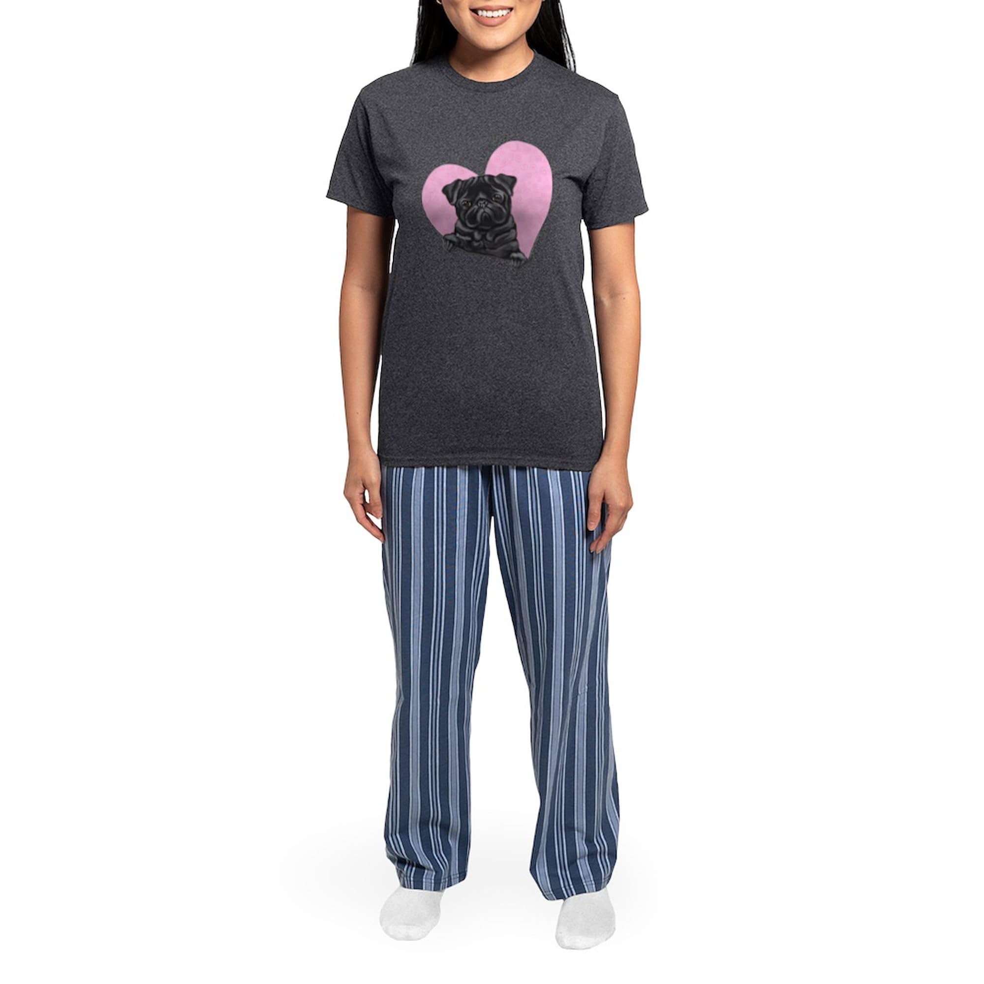 Black Pug with Pink Heart Women's Charcoal Pajama Set - Soft & Comfortable Sleepwear for Dog Lovers - Perfect for Cozy Nights, Loungewear & Gift Giving