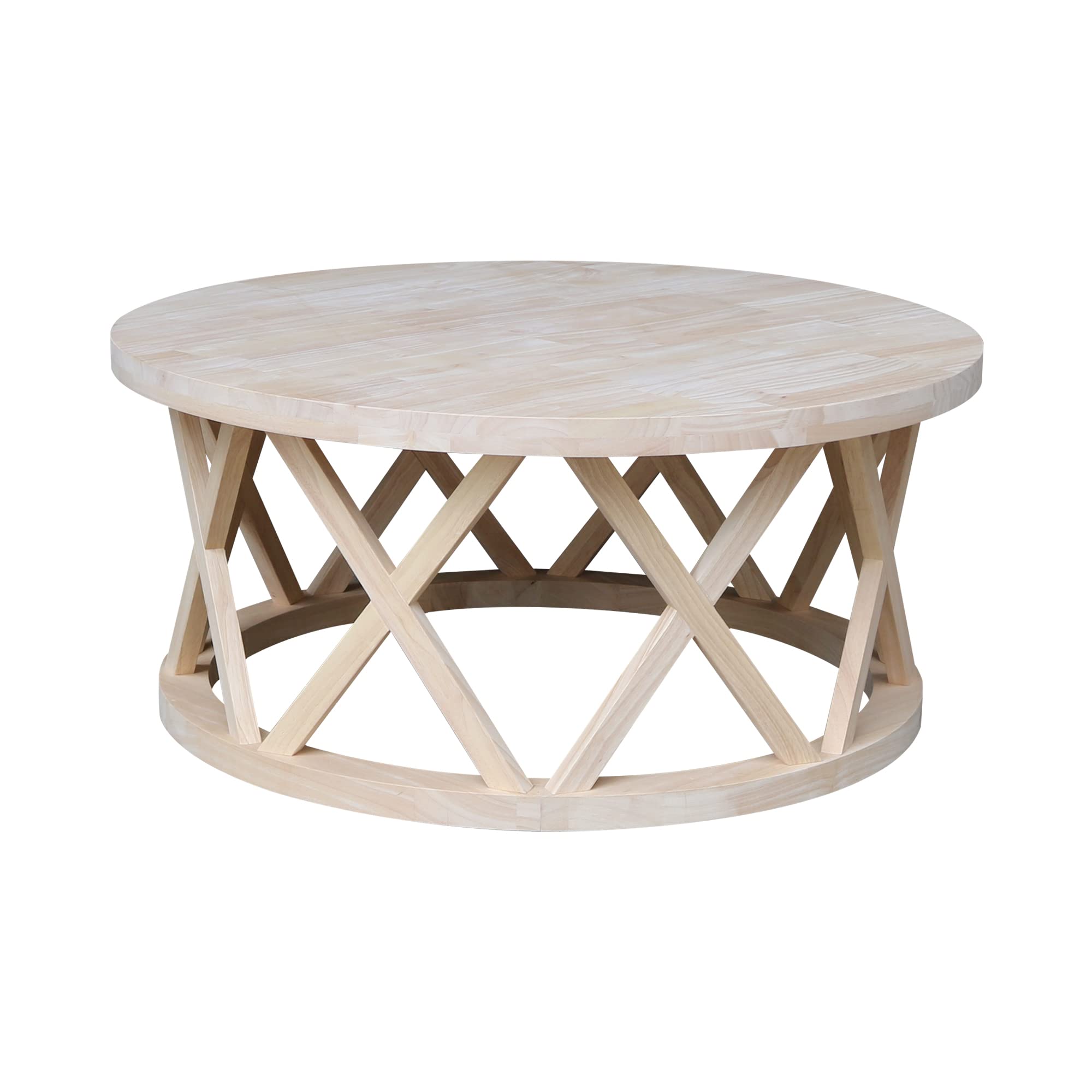 IC International Concepts Solid Wood Ceylon Round Coffee Table - Unfinished Natural Wood for Living Room, Lounge & Office Decor