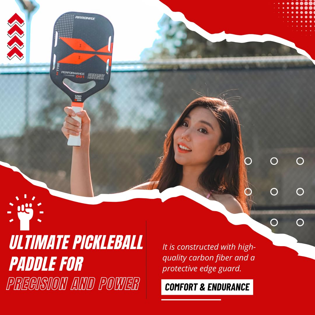 Arronax 16mm Thermoformed Carbon Fiber XT700 Pickleball Paddle - USAPA Approved for Beginners & Advanced Players (Black) | Perfect for Indoor/Outdoor Court Play & Competitive Tournaments