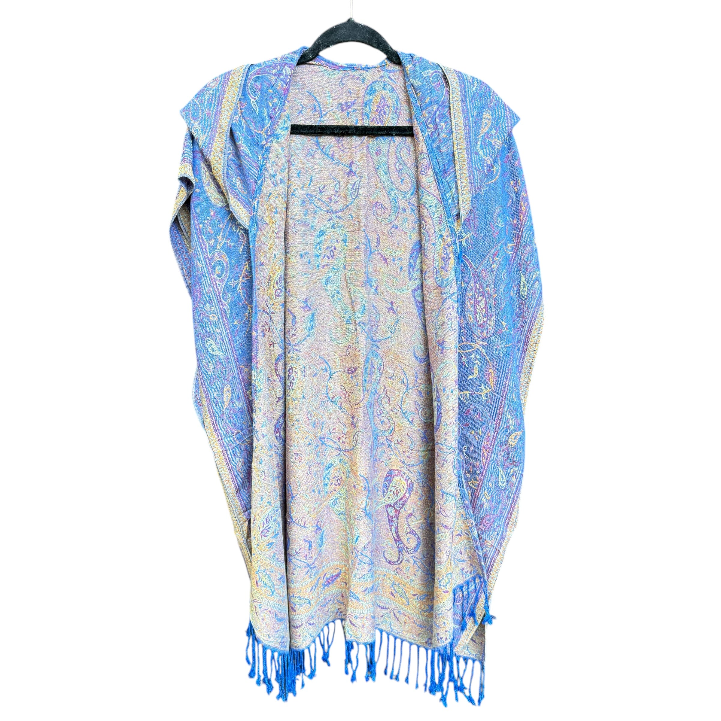 Royal Blue Paisley Pashmina Hooded Kimono - Soft Lightweight Wrap Cardigan for Women - Perfect for Yoga, Beach Cover-Up & Boho Fashion