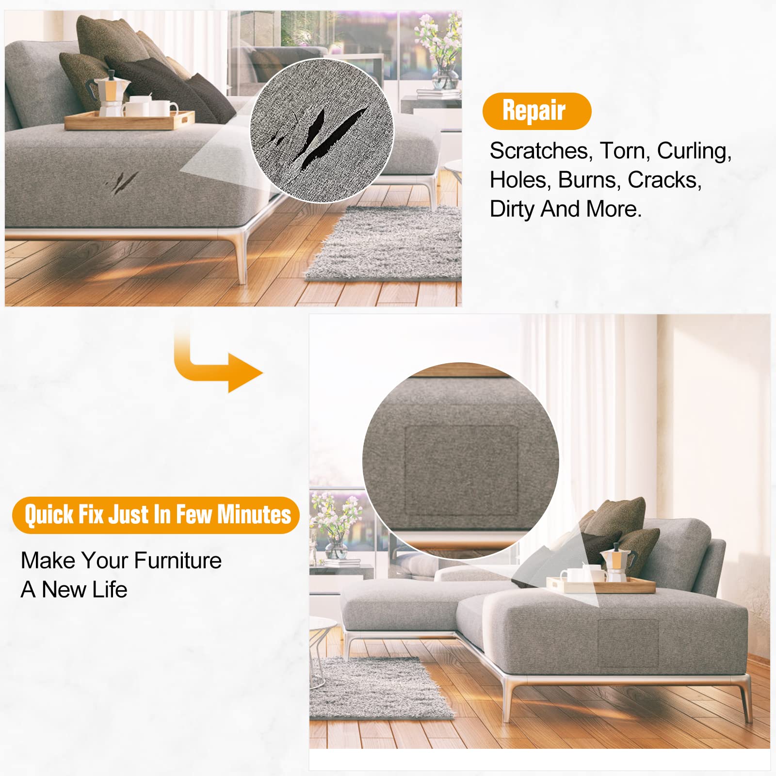 ILOFRI 8x11 Inch Self-Adhesive Fabric Couch Repair Patch (2PCS) - Velvet Microfiber Flannel Sofa Upholstery Patch for Furniture, Loveseat, Car Seats, Office Chairs - Perfect for Home, Office & Car Interior Repairs - Apricot Color