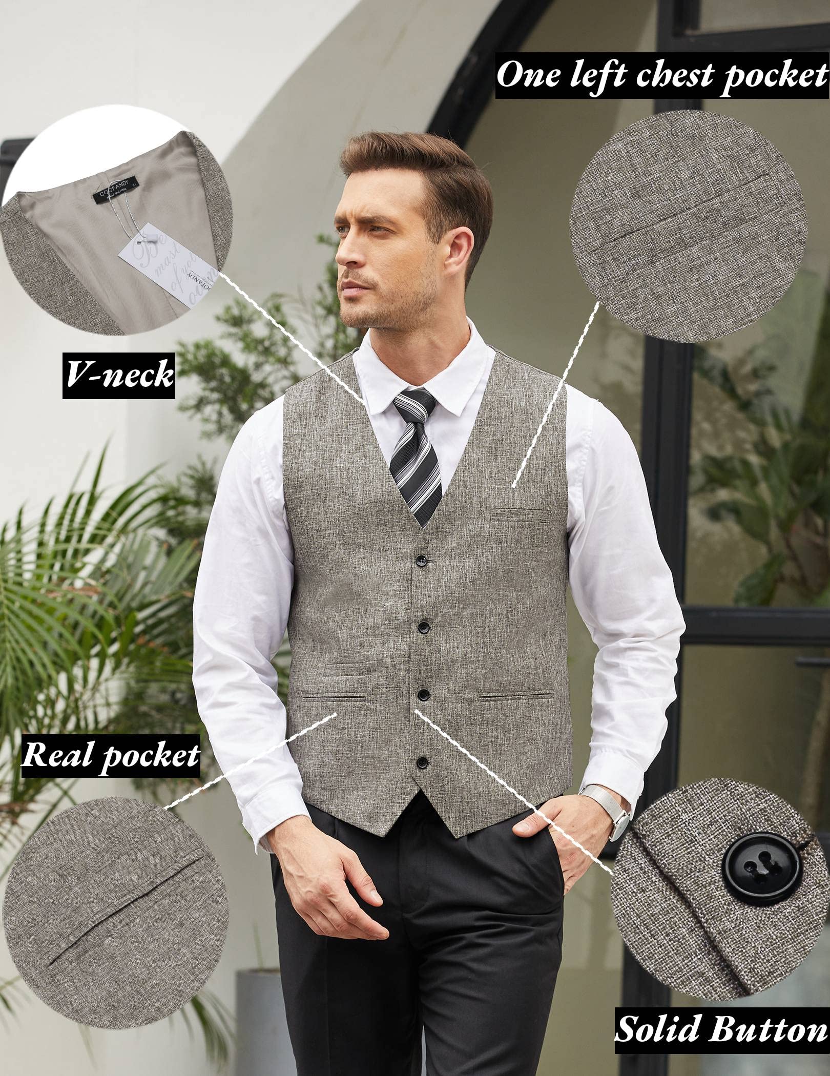 COOFANDY Men's Slim Fit Casual Business Vest - Lightweight Waistcoat for Office, Wedding & Formal Wear | Perfect for Suits, Dress Pants & Business Attire