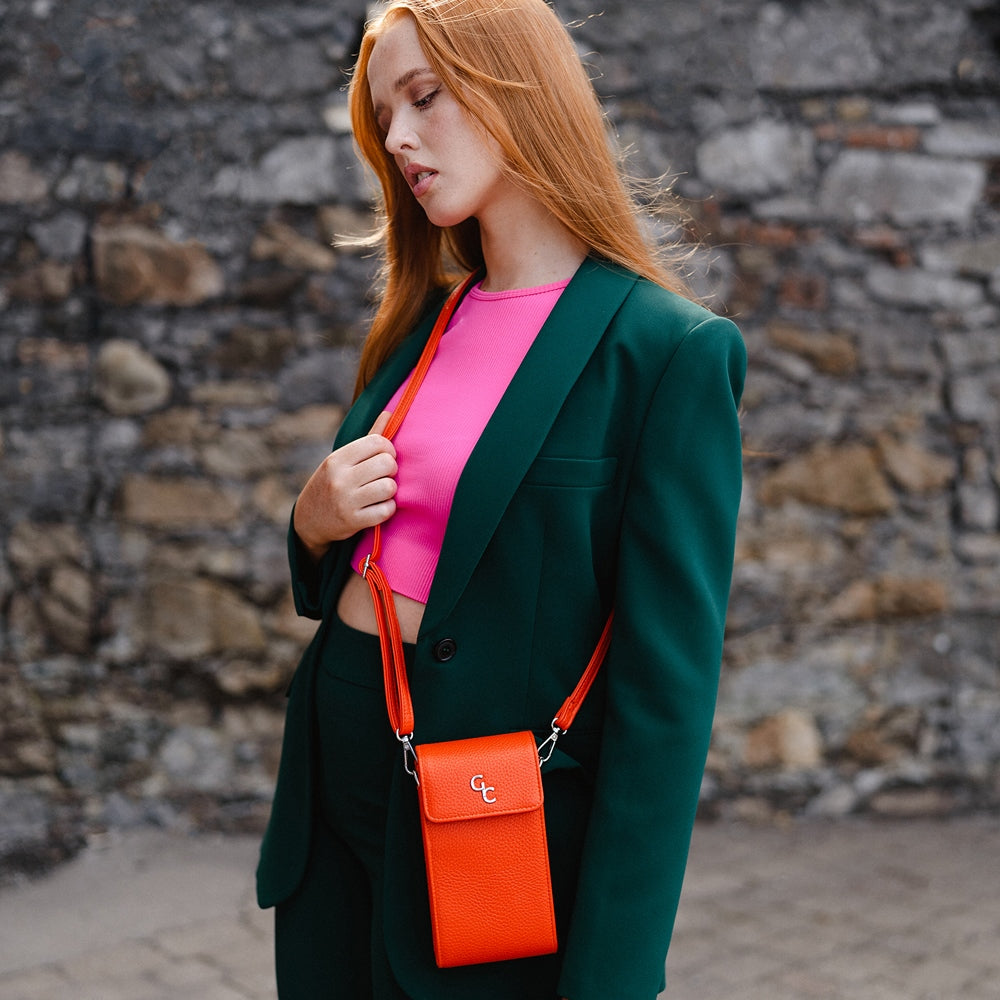 Galway Crystal Fashion Mini Crossbody Bag in Tangerine Orange - Stylish & Compact Purse for Women, Perfect for Everyday Use, Travel, and Parties