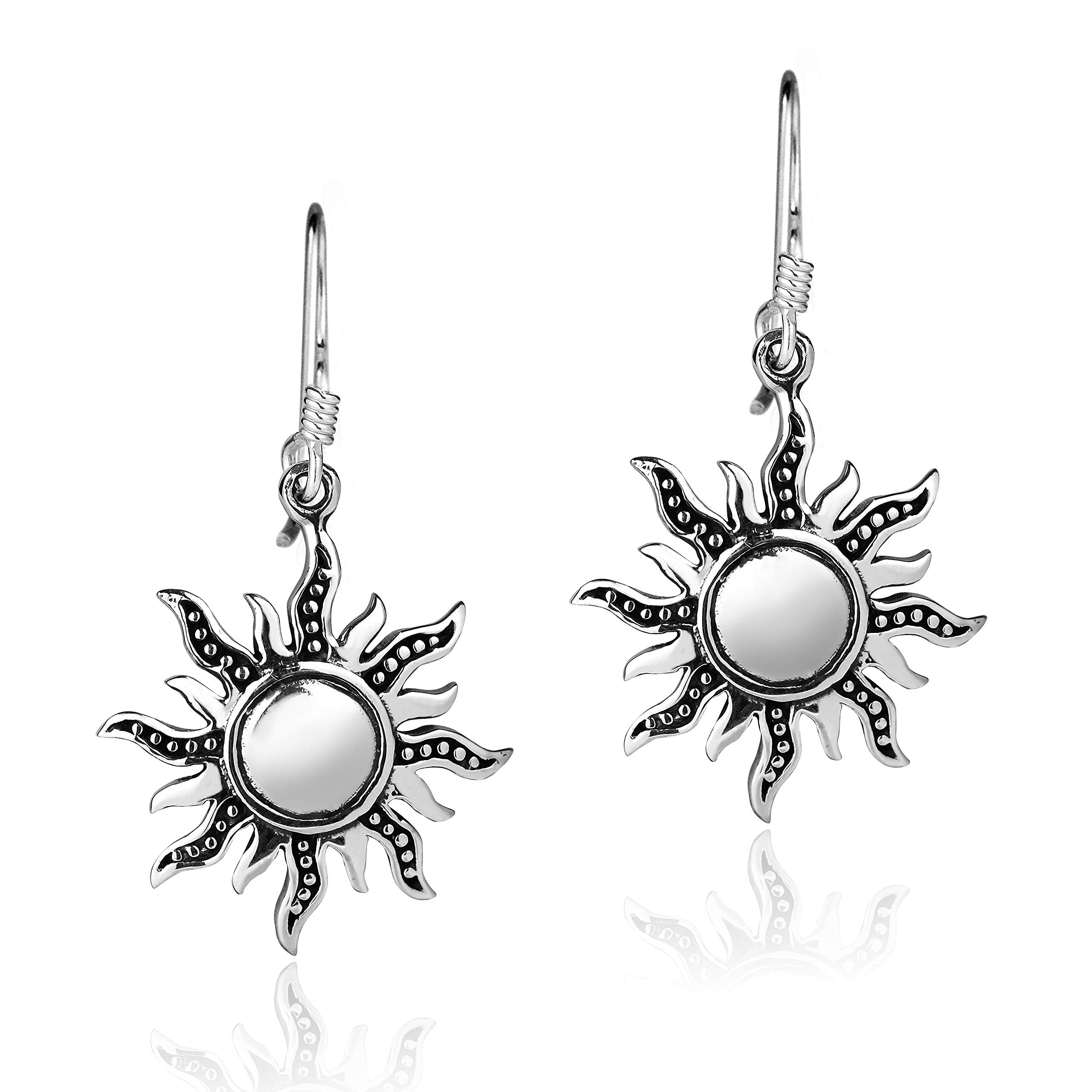 Trendy Dancing Mystical Sunshine .925 Sterling Silver Dangle Earrings for Women | Celestial Eclipse Boho Chic Jewelry | Perfect for Parties, Weddings & Everyday Wear