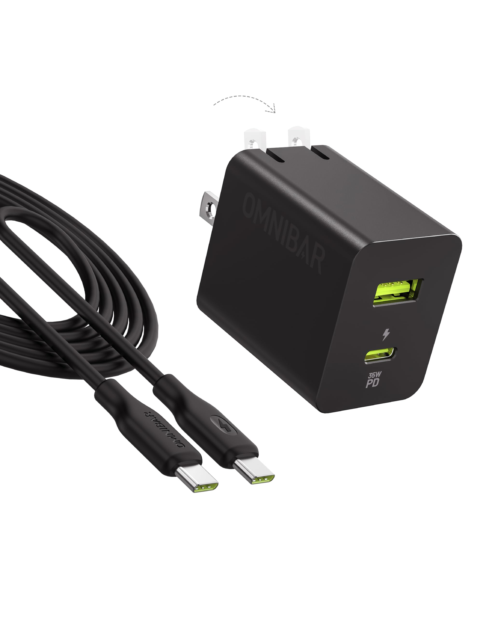 35W Dual Port GaN Fast Charger with 60W USB C Cable - PD3.0 PPS USB C Wall Charger for iPhone 16/15/14/13, Galaxy S24/Note 20, Pixel 8 Pro/7, iPad, MacBook - Compact Travel Charger for Home, Office & Car Charging