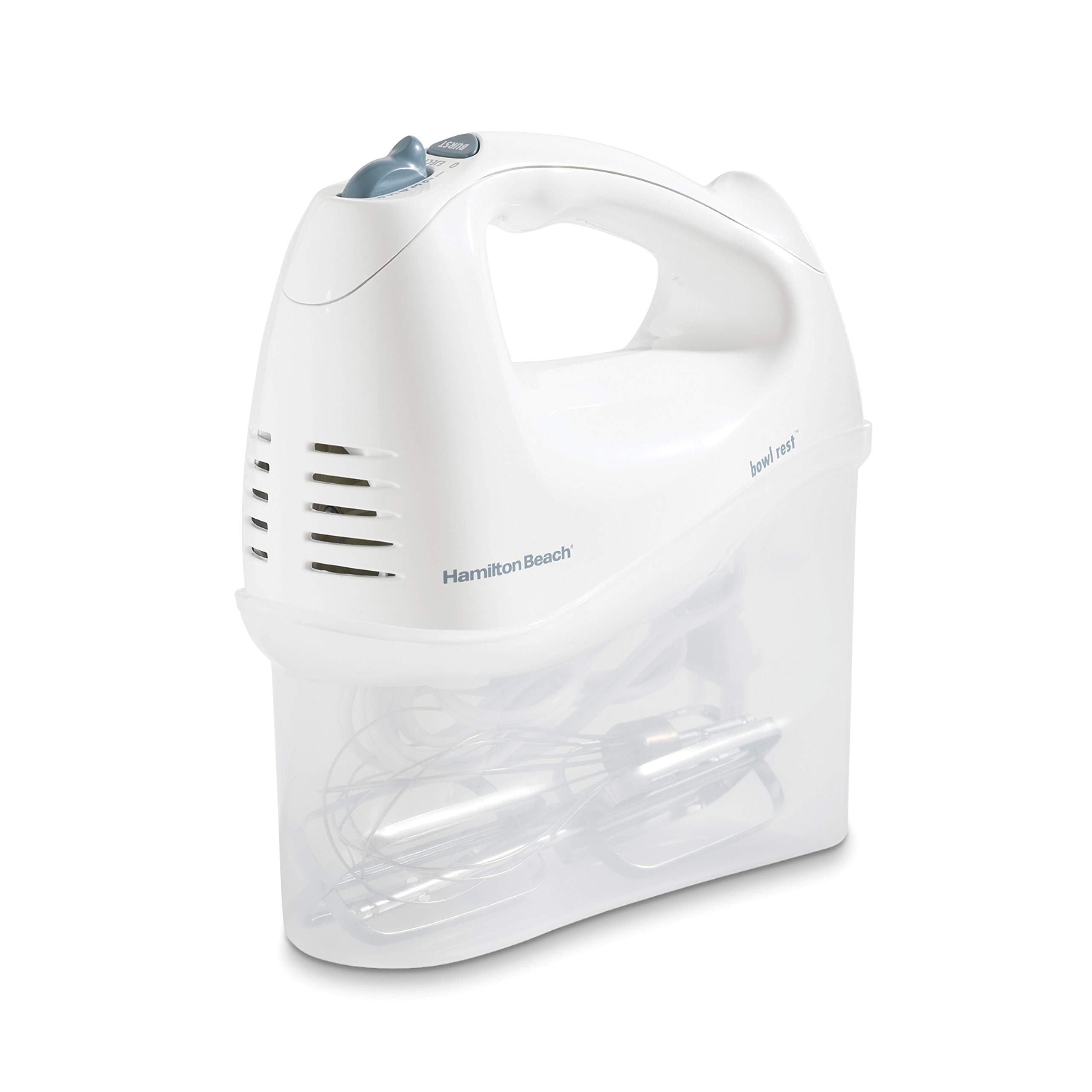 Hamilton Beach Wave Crusher Blender with 40oz Glass Jar & 6-Speed Electric Hand Mixer Set - Includes Snap-On Storage Case, Wire Beaters, Whisk & Bowl Rest - 250W White (62682RZ) - Perfect for Smoothies, Baking & Kitchen Mixing