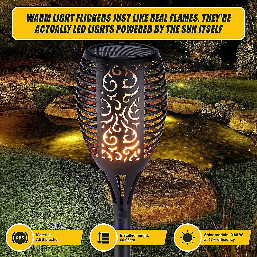 10 Pack Solar Torch Lights - 96 LED Flickering Flame Garden Lights with Dancing Effect | Waterproof Outdoor Landscape Lighting for Patio, Yard, Pathway & Garden Decor