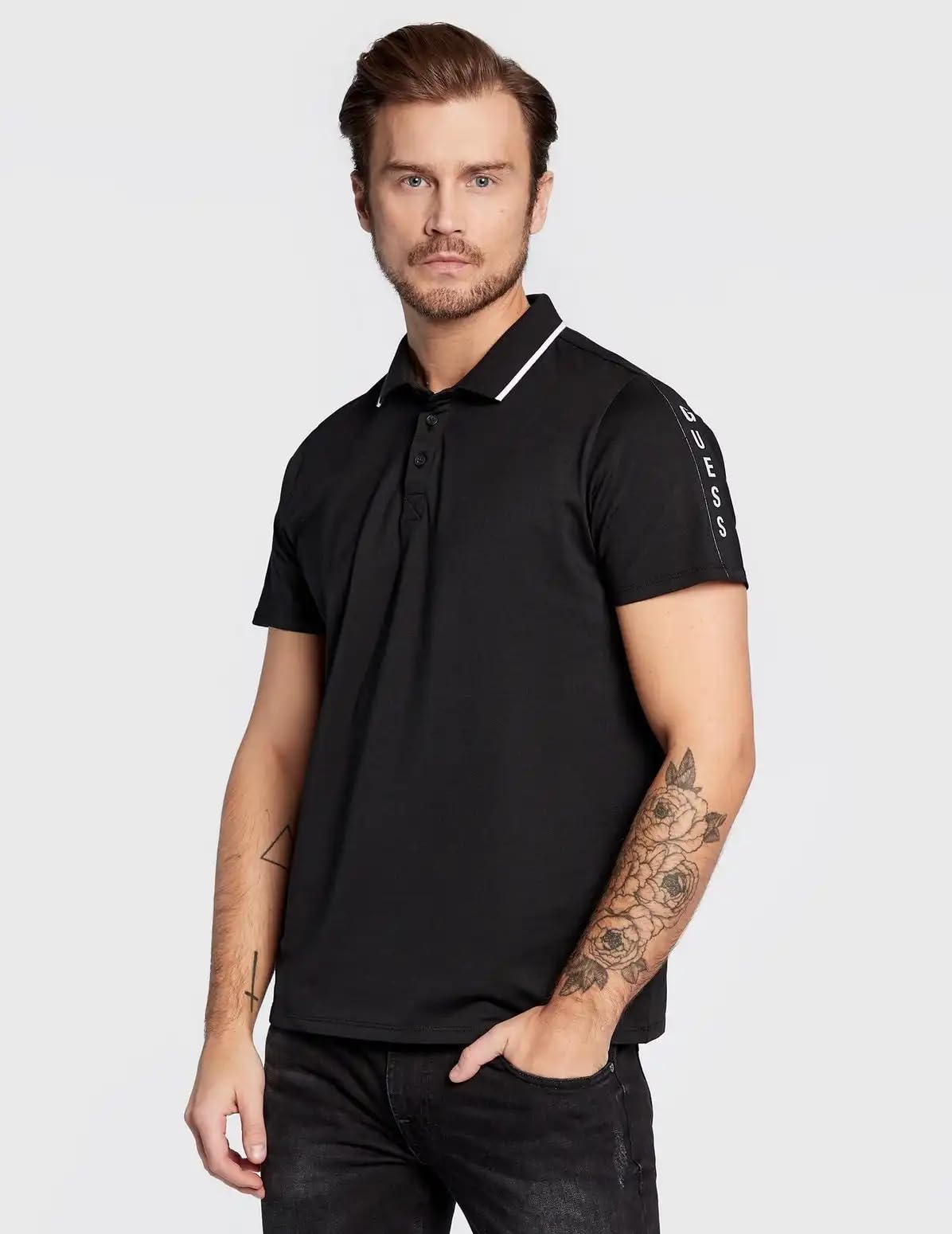 GUESS Men's Short Sleeve Polo Shirt - Classic Fit, Moisture-Wicking, Breathable Cotton for Casual & Business Wear - Perfect for Office, Golf & Summer Outings