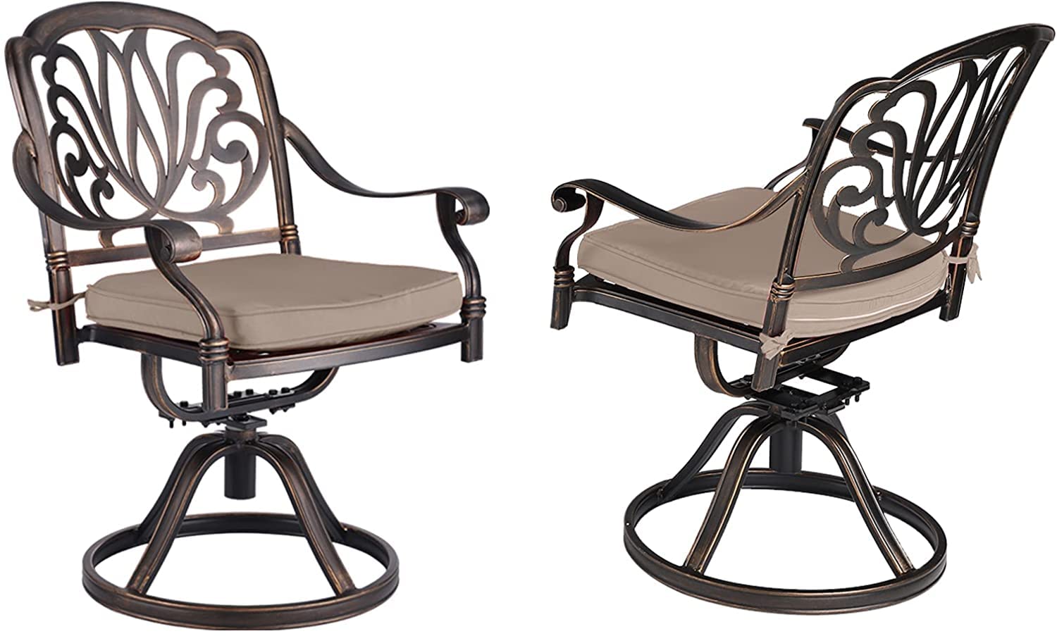 OKIDA 2-Piece Swivel Patio Dining Chair Set - Outdoor Metal Rocking Chairs with Cushions for Garden, Backyard, Poolside & Balcony - Weather-Resistant Khaki Patio Furniture for Relaxing & Entertaining