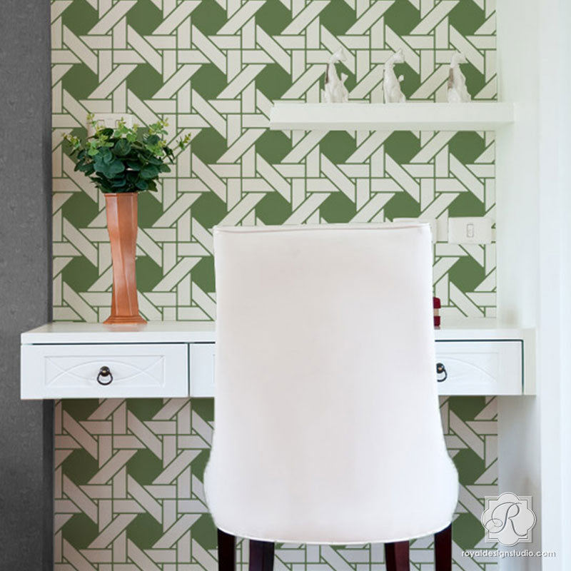 Interwoven Basketweave Wall Stencil - DIY Home Decor Painting Template for Living Room, Bedroom, or Nursery | Reusable Wall Art Design Tool
