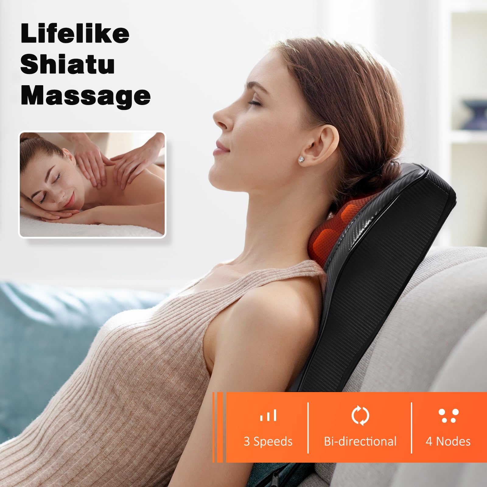 Heated Shiatsu Back and Neck Massager - 3D Kneading Deep Tissue Massage Pillow for Neck, Back, Shoulder Pain Relief - Perfect Gift for Mom, Dad, Women & Men - Ideal for Home, Office, and Travel Use