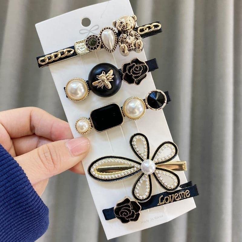 ASSU Korean Style Hair Clips - Elegant Pearl Rhinestone Metal Hairpins for Women & Girls (Pack of 5) | Perfect for Weddings, Parties & Daily Styling