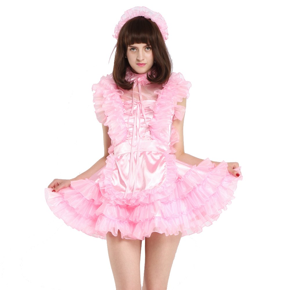 GOceBaby Women's Sleeveless Satin Puffy Pink Maid Dress - Elegant Costume Uniform for Cosplay, Halloween & Role Play Parties