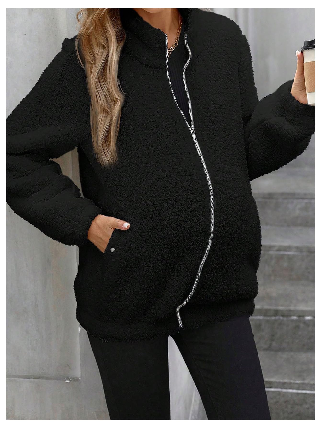 SOLY HUX Women's Maternity Winter Coat - Fleece Lined Zip Up Jacket for Pregnant Women | Pregnancy Coat Extender | Warm Outerwear for Winter Pregnancy, Nursing & Everyday Use