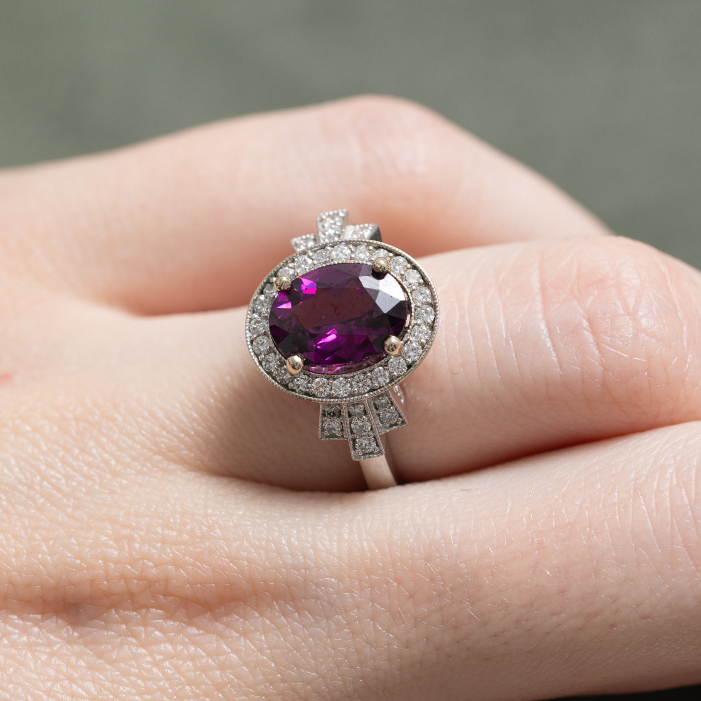 Exquisite 2.45ct Purple Garnet & 0.34ct Diamond Halo Ring - Size 6.5 | Elegant Engagement, Anniversary & Special Occasion Jewelry Gift for Women