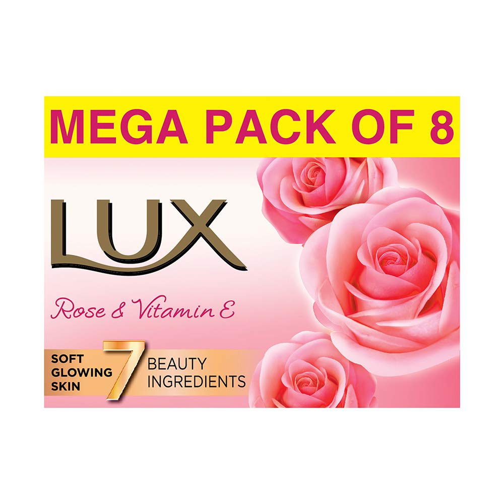 LUX Rose & Vitamin E Beauty Soap Bar 150g (8-Pack) - Moisturizing Bath Soap for Soft, Glowing Skin - Natural Body Wash for Men & Women - Perfect for Daily Skincare & Spa Relaxation