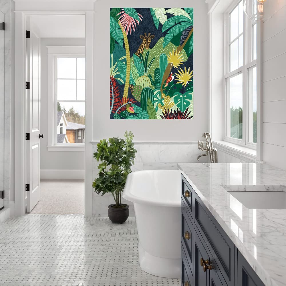 Tropical Okapi Canvas Wall Art by Kristine Hegre - 32x43 Inch Ready to Hang Fine Art Print for Living Room, Bedroom, Office & More - Wildlife Home Decor & Jungle Theme Interior Design