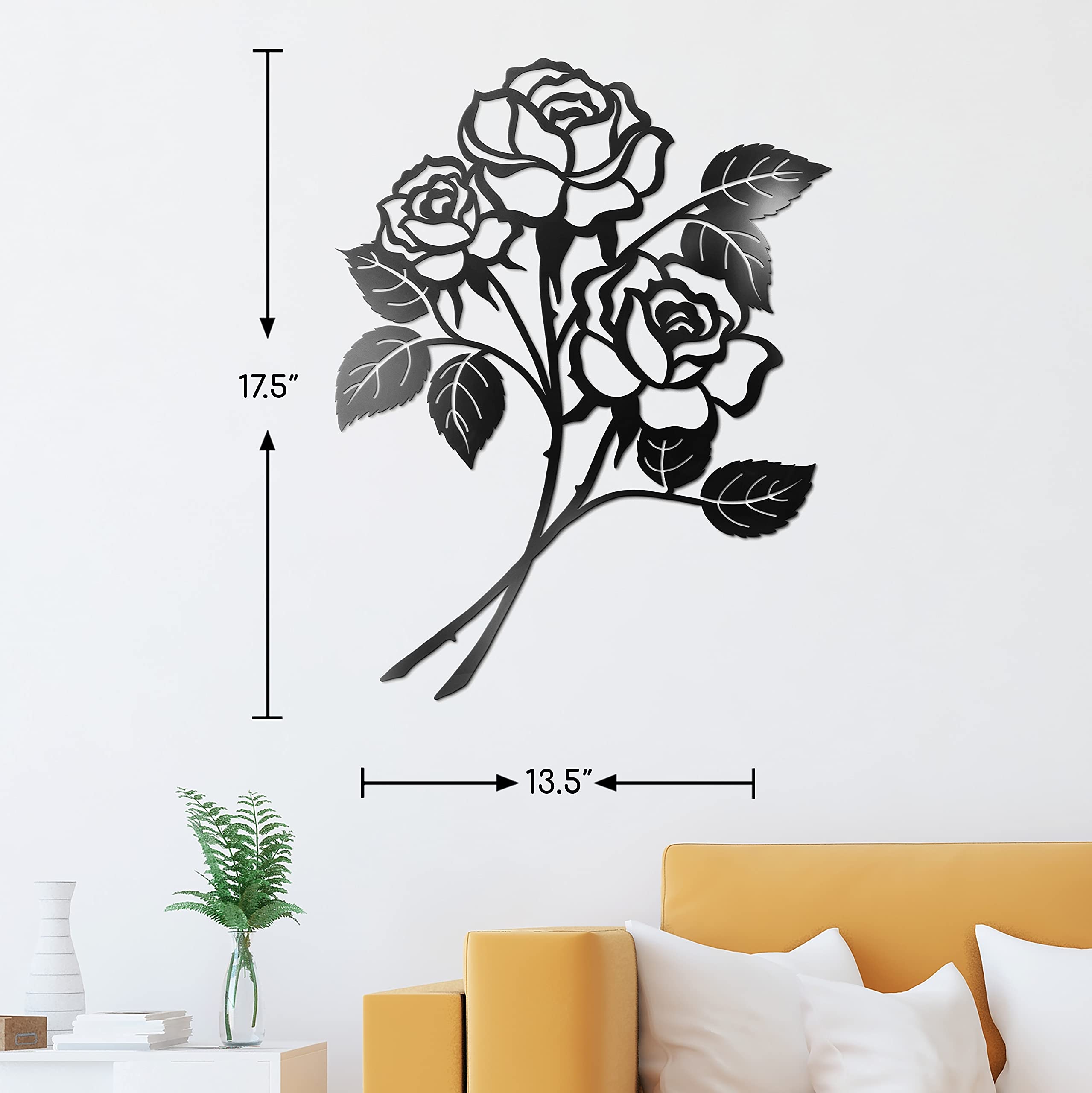 Vivegate Black Metal Rose Wall Art Decor - Large 17.5